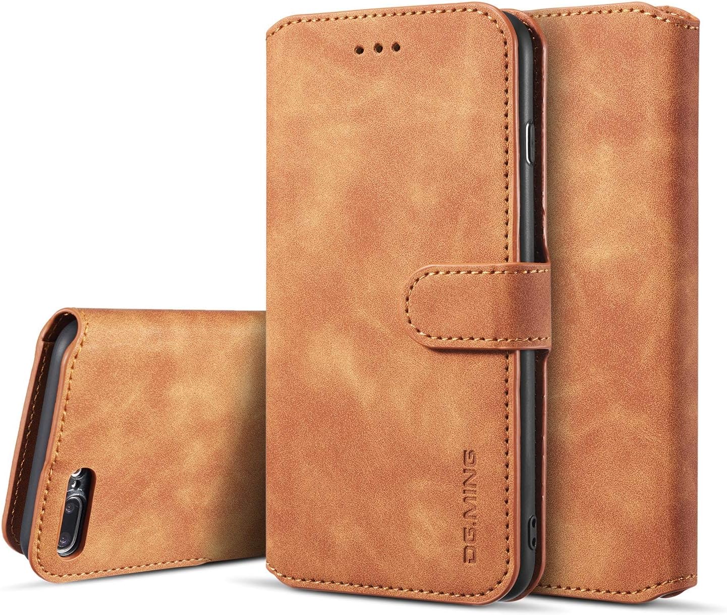 Case for iPhone 7 Plus iPhone 8 Plus, Luxury PU Leather Case Vintage Wallet Flip Cover TPU Inner Shell [Card Slots] [Magnetic Closure] Stand Function Folio Shockproof Full Protection - Brown