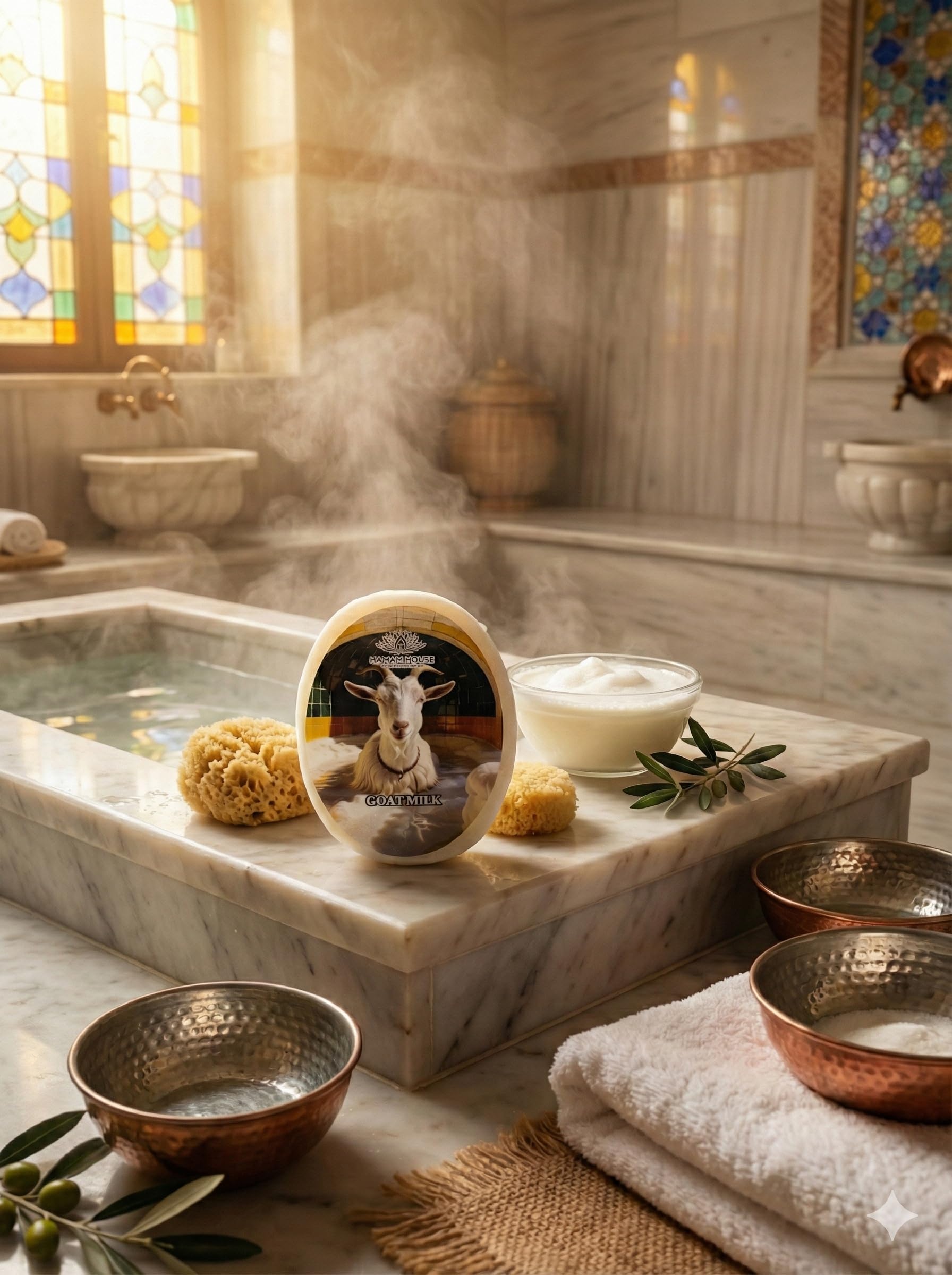 Hamam House Keçi Sütlü Doğal Süngerli Sabun, Cilt Bakımı ve Derinlemesine Temizlik İçin, Çevre Dostu, Türkiye Menşeili