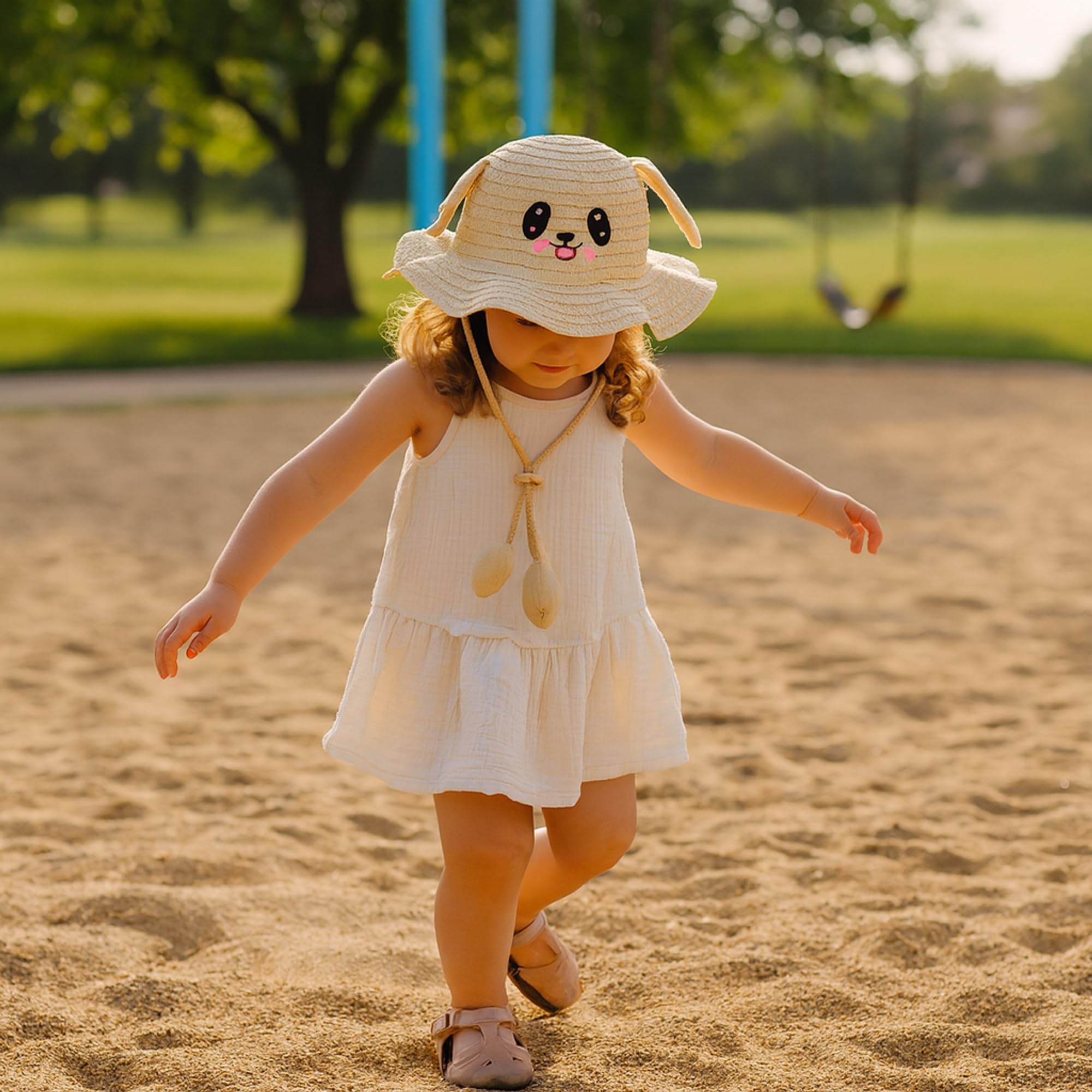 Simpatico Cappello da Sole Pieghevole e giocabile per Ragazze, Cappello da Sole Traspirante con Protezione UV con Motivo Ricamato e Motivo di Animali