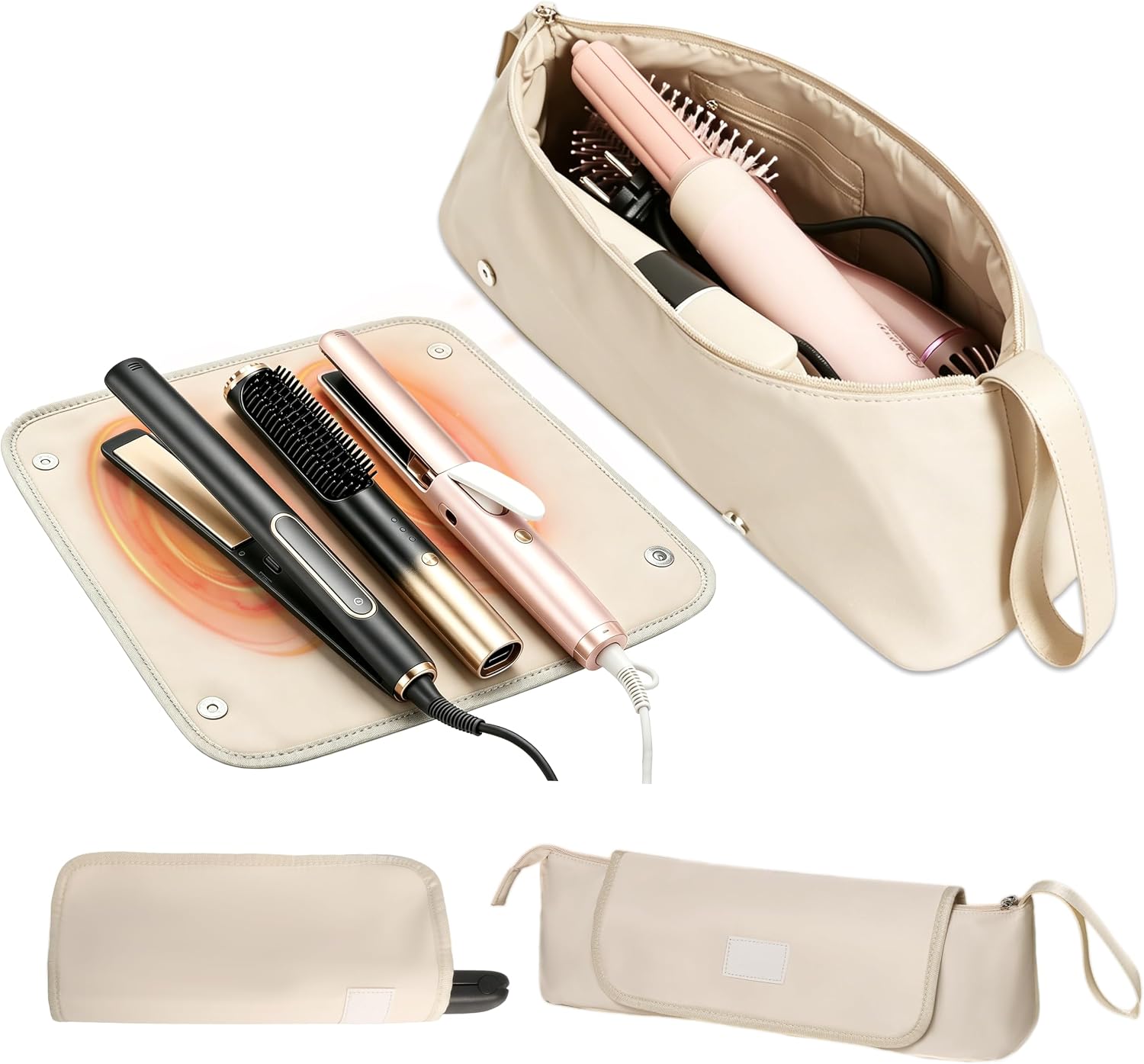 Gosect Hair Tool Travel Bag with Removable Heat Resistant Mat, Hot Hair Tools Travel Storage Pouch for Curling Iron, Flat Iron, Hot Hair Brush, Hair Dryer, Hair Styling Accessories(Pink)
