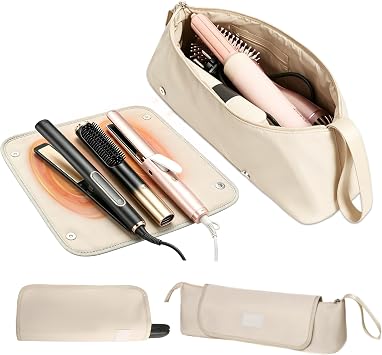 Gosect Hair Tool Travel Bag with Removable Heat Resistant Mat, Hot Hair Tools Travel Storage Pouch for Curling Iron, Flat Iron, Hot Hair Brush, Hair Dryer, Hair Styling AccessoriesIvory White