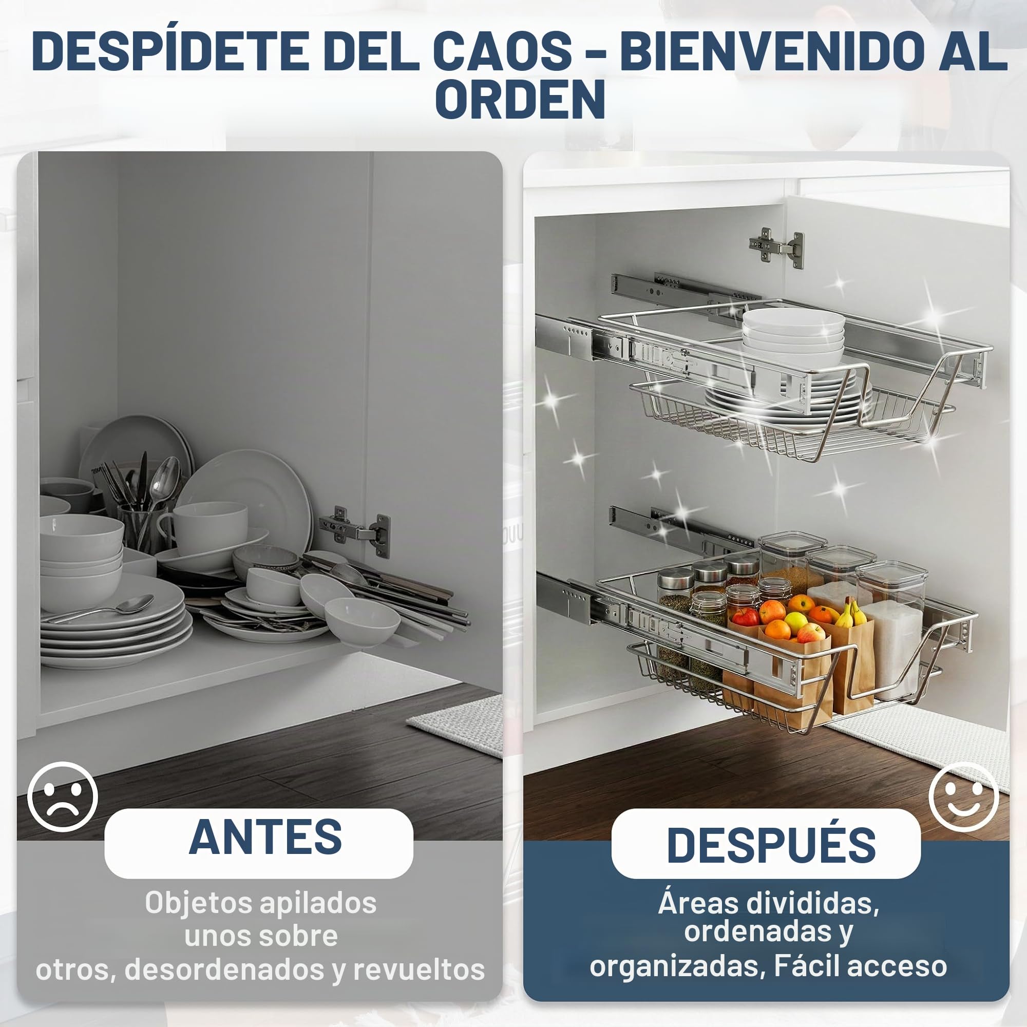 NAIZY 2 cajones telescópicos de 30 cm de ancho, para cocina, color plateado, estantes de acero inoxidable macizo, para armarios de cocina (27 cm de ancho, 2 unidades)