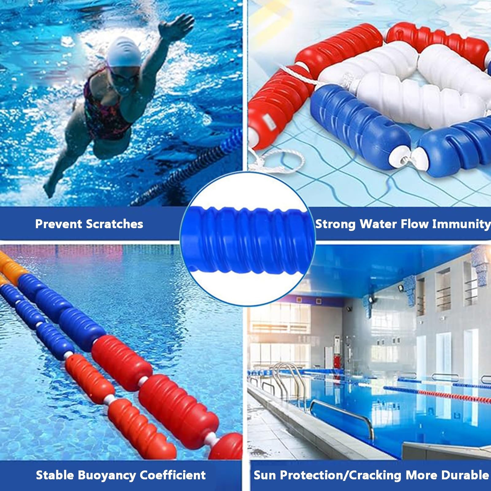 Kit di divisori a Spirale per corsie da Piscina: 18 Metri (59,1 Piedi) di Corda di Sicurezza e Boe in plastica, Adatti Come Barriere galleggianti in Piscine, corsi d'Acqua e spiagge, Ideali