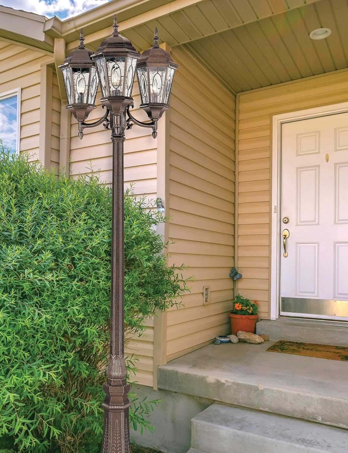 Trans Globe Lighting 4719 BRZ Villa Nueva Collection 96 Inch Three Light Outdoor Lamp Post Set I Bronze Finish I Traditional Style Light Fixture I