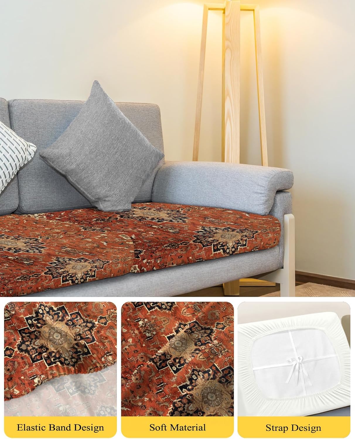 Southwest Stretch Couch Sofa Cushion Covers,Sectional/Individual/L/T Shape Sofa Couch Slipcover Armchair Furniture Slip Cover with Elastic Bottom,Geometric Stripe Boho Native Flower Print S Size 3-PC