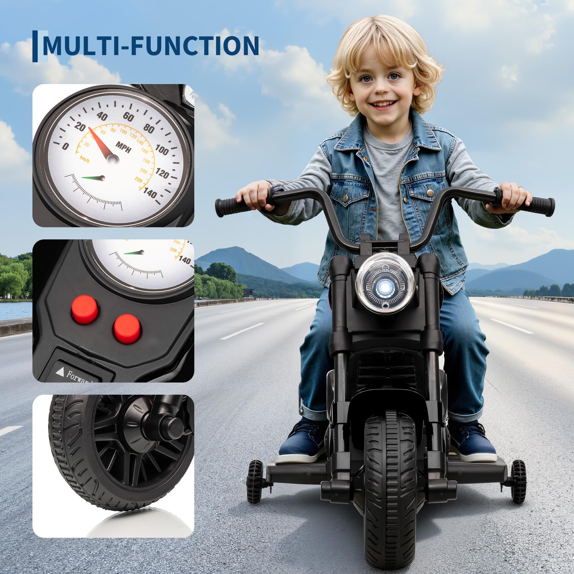 Moto électrique 6V pour Enfants - Batterie 4,5Ah, Stabilisateurs, Lumières Et Musique - Démarrage Progressif, Système De Suspension, Construction Légère - Convient Aux Enfants De 3 à 6 Ans