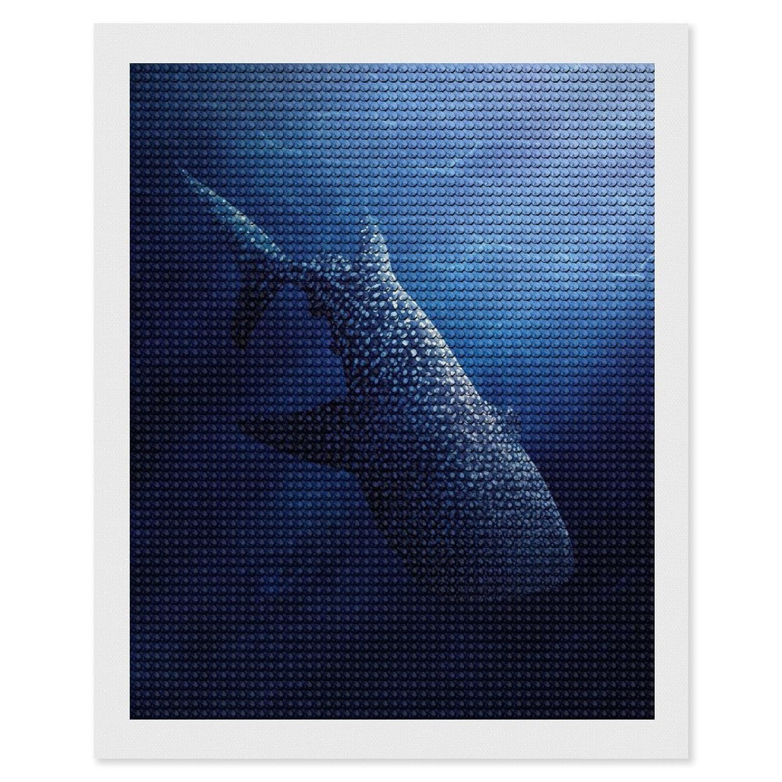 Junmoney Whale Shark Graceful Giant Round Drill Diamond Painting 16"x20", Handmade Wall Decor, Modern Decor, Aesthetic Room Decor, Easy Craft Set