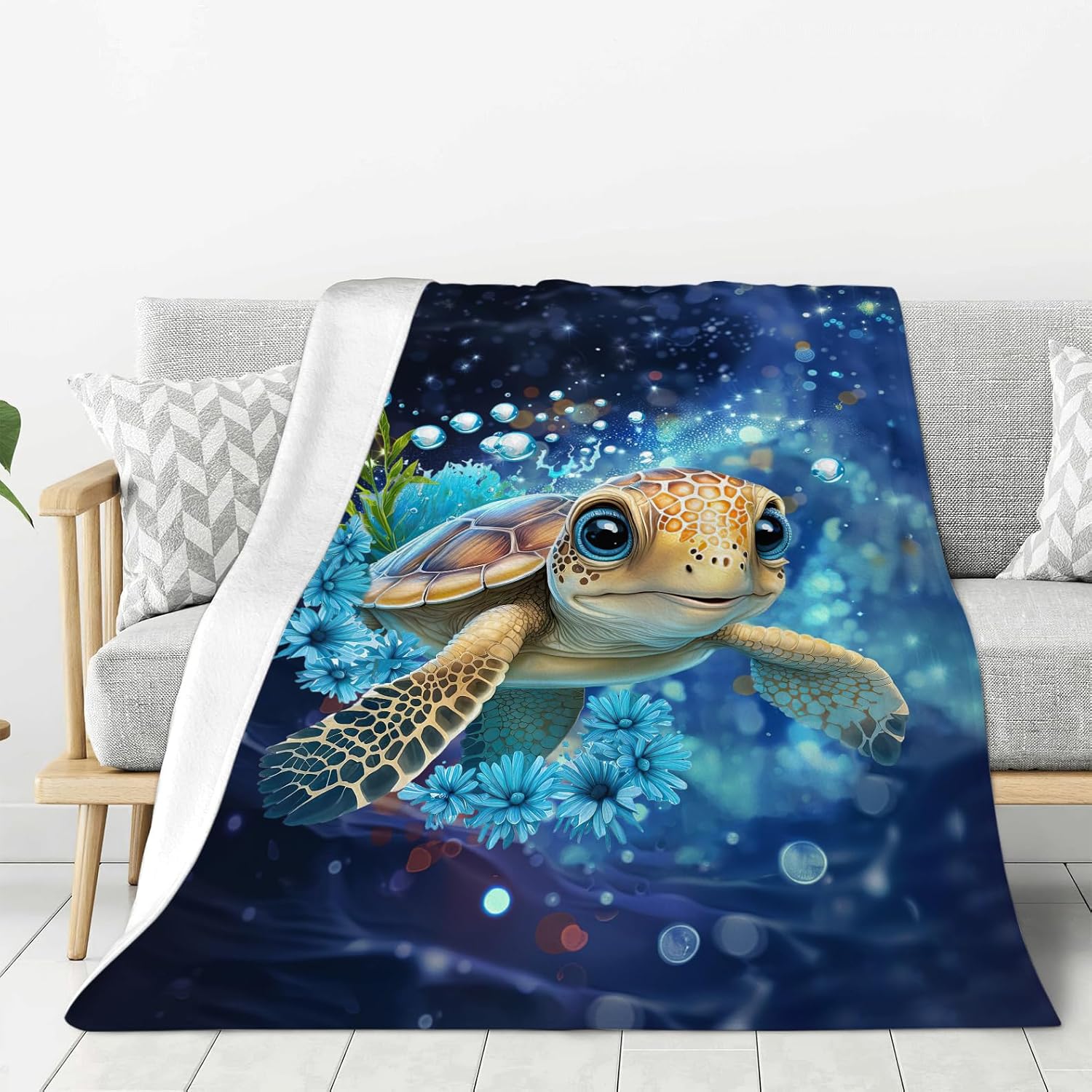 Turtle Blanket Sea Turtle Throw Blankets Cozy Fleece Flannel Blanket Lightweight Bedding Blanket Turtle Gifts Stuff for Girls Boys Women Lovers Adults Decor for Couch Sofa Bed 50"X40" - Image 2