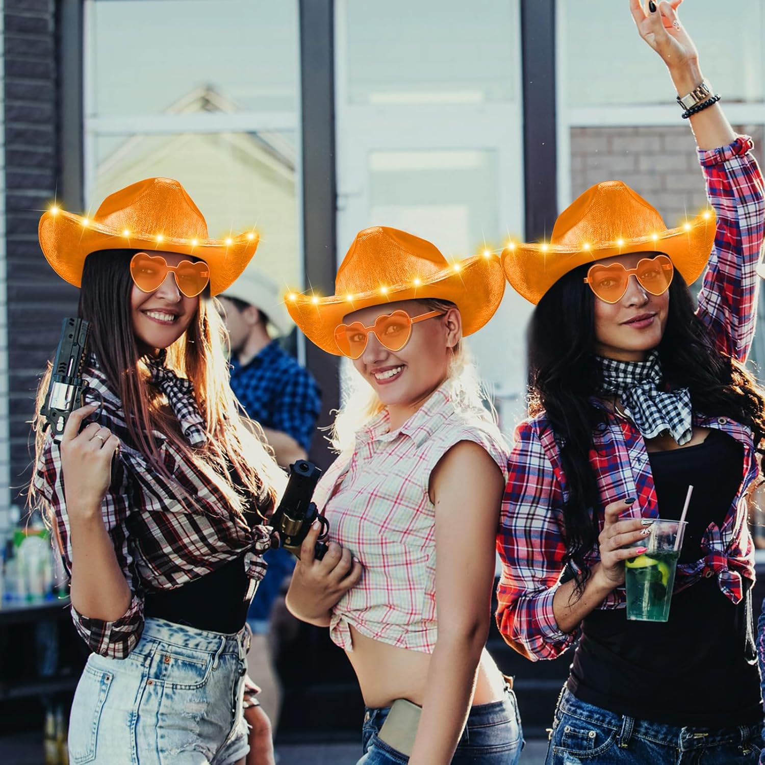 Zhanmai 8 Pieces Cowboy Hat LED Light Up Hat and Heart Sunglasses Sparkly Space for Cowgirl Women Halloween Costume - Image 4