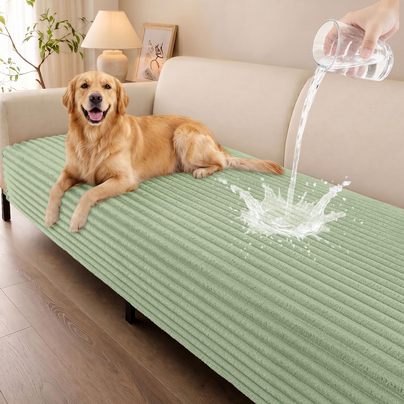Photo 1 of Smiry Waterproof Couch Cover - Green Plush Flannel