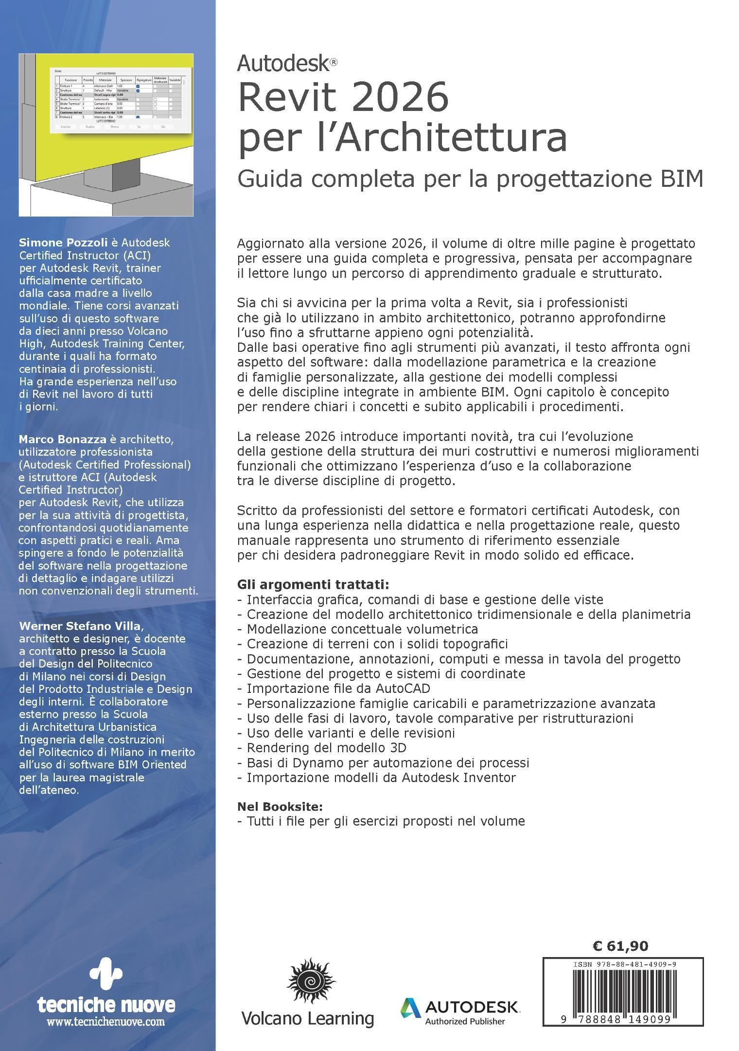 Autodesk Revit 2026 per l'architettura. Guida completa per la progettazione BIM. Strumenti avanzati, personalizzazione famiglie, modellazione volumetrica e gestione progetto