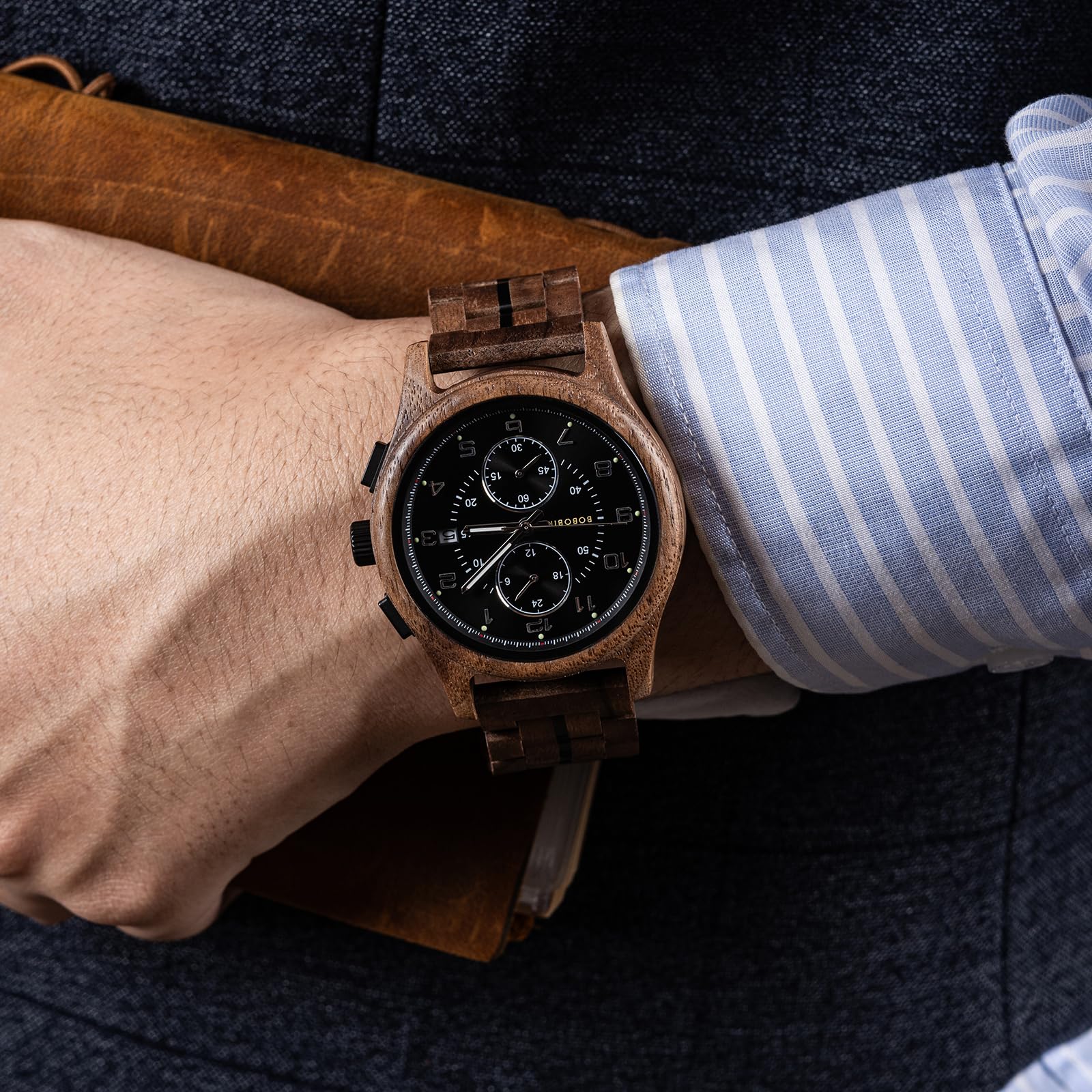 BOBO BIRD Orologio da polso da uomo, in legno, con cronografo, al quarzo, multifunzione, realizzato a mano, leggero ed elegante, ideale per il lavoro e il tempo libero, ottima idea regalo
