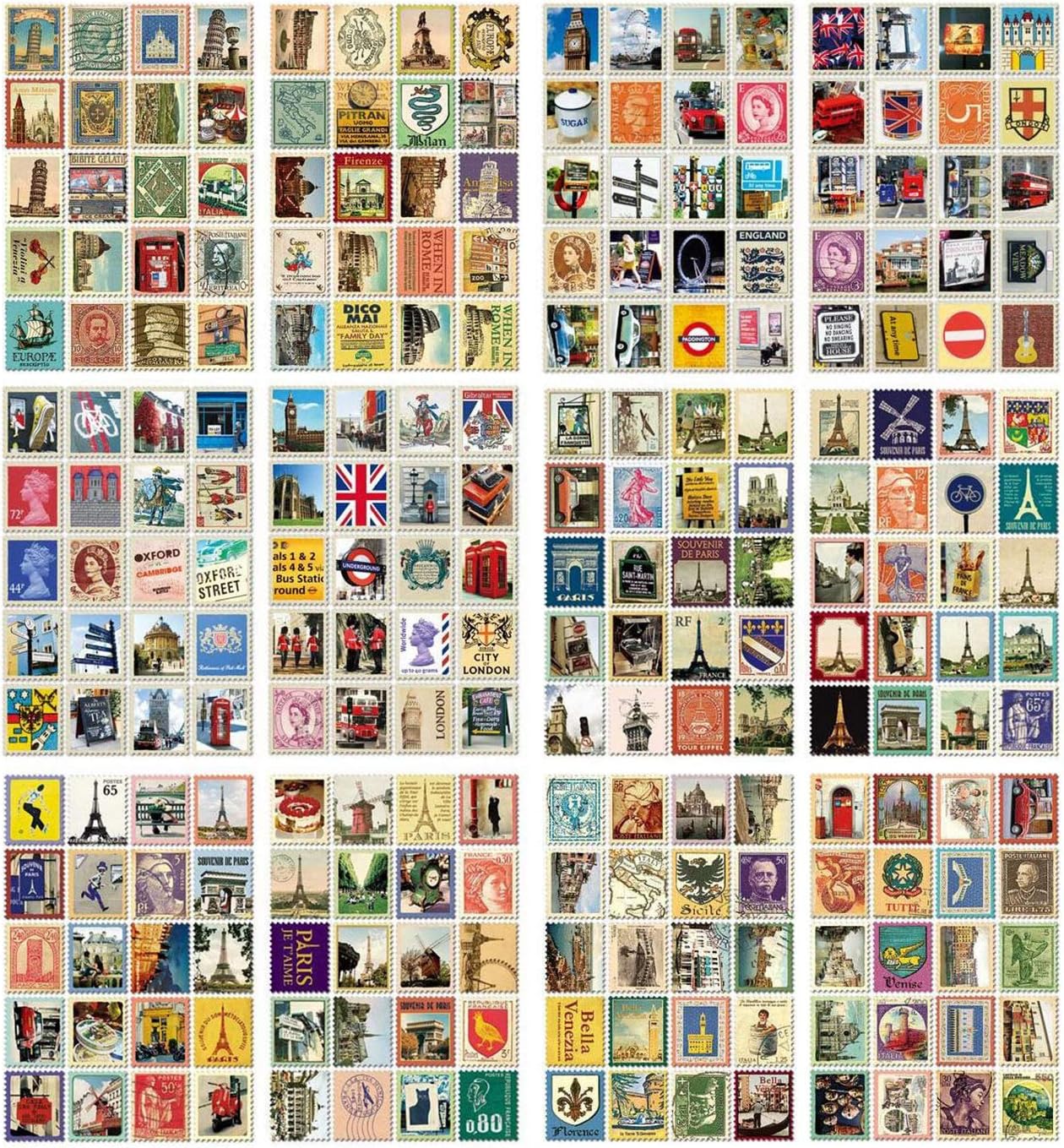 Buу 1 gеt 1 🔥 Davi Atelier 240 Pcs Stamp Style Stickers for Laptops Car Motorcycle Bicycle Luggage Decals Party Supplies Decor Italy Paris London (Stamp)