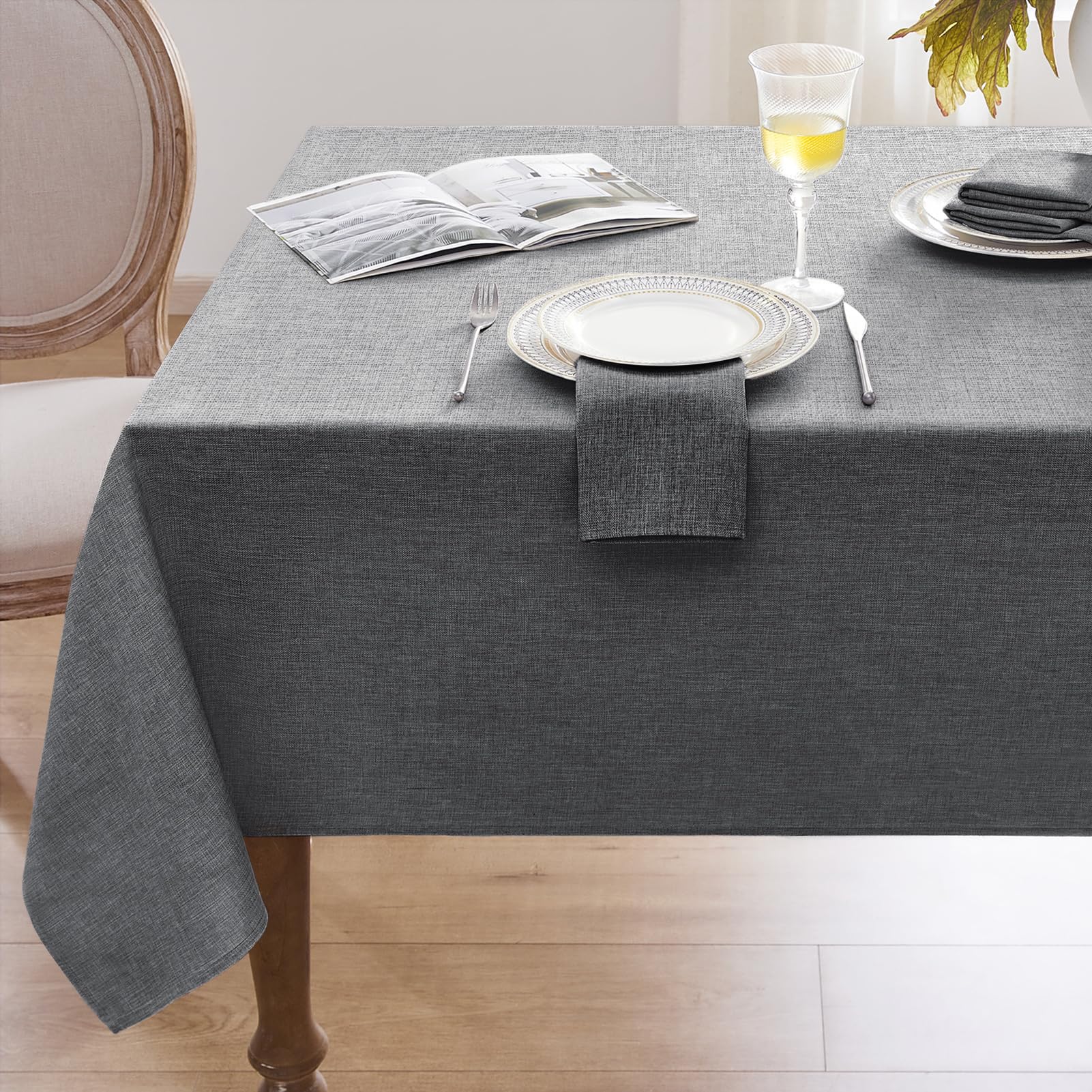 Softalker tovaglia da esterno antimacchia 100x100 cm in finto lino tovaglie Quadrata per 1-2 posti tovaglia autunnale decorativa per natalizia feste, compleanno, cucina sala da pranzo, 1 pezzo, grigio