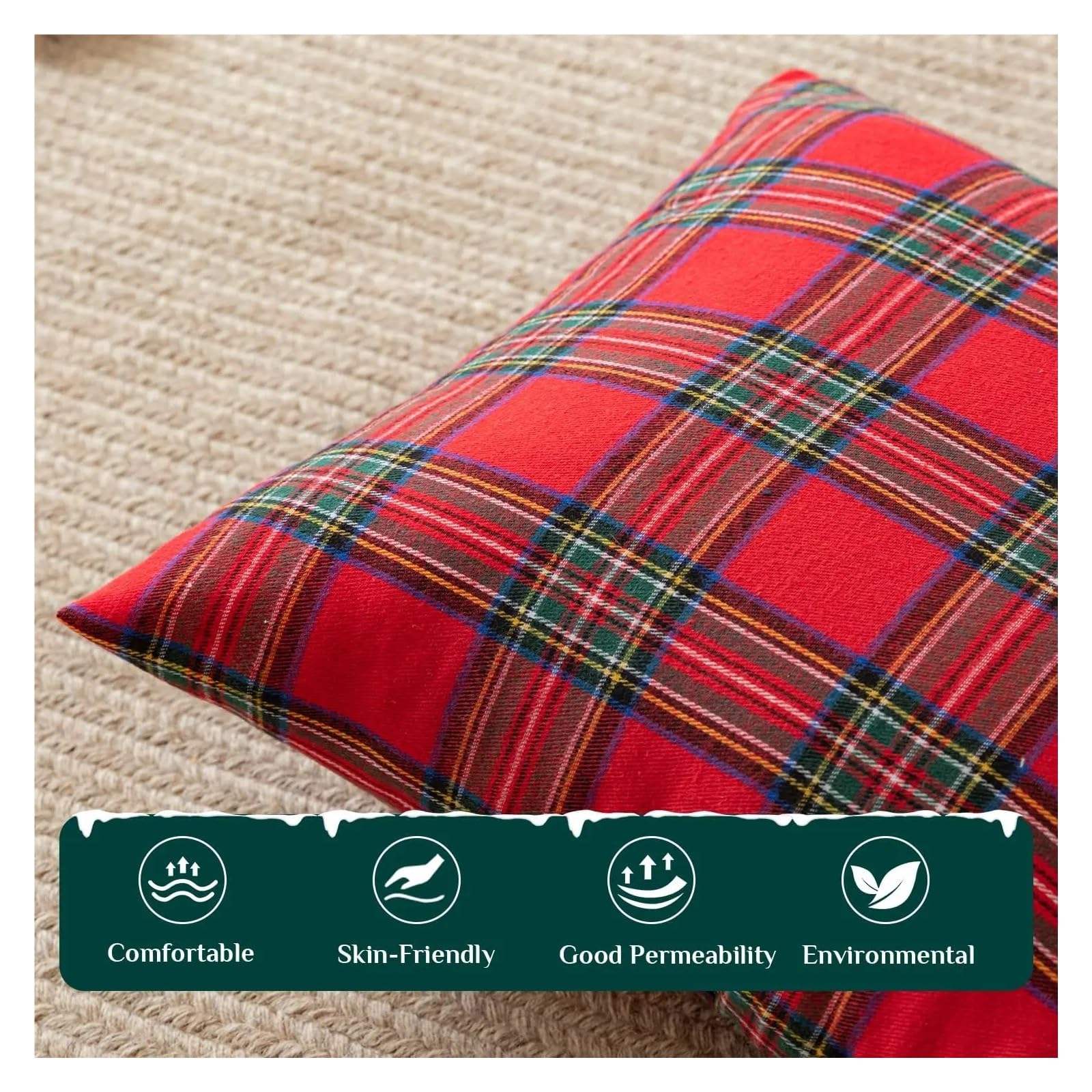 Copricuscini Divano Set di 4 federe for cuscini natalizi a quadri rossi in tartan, federe decorative for cuscini natalizi in stile rustico.(ZQ-2509261344,40x40cm-4pc16x16in)