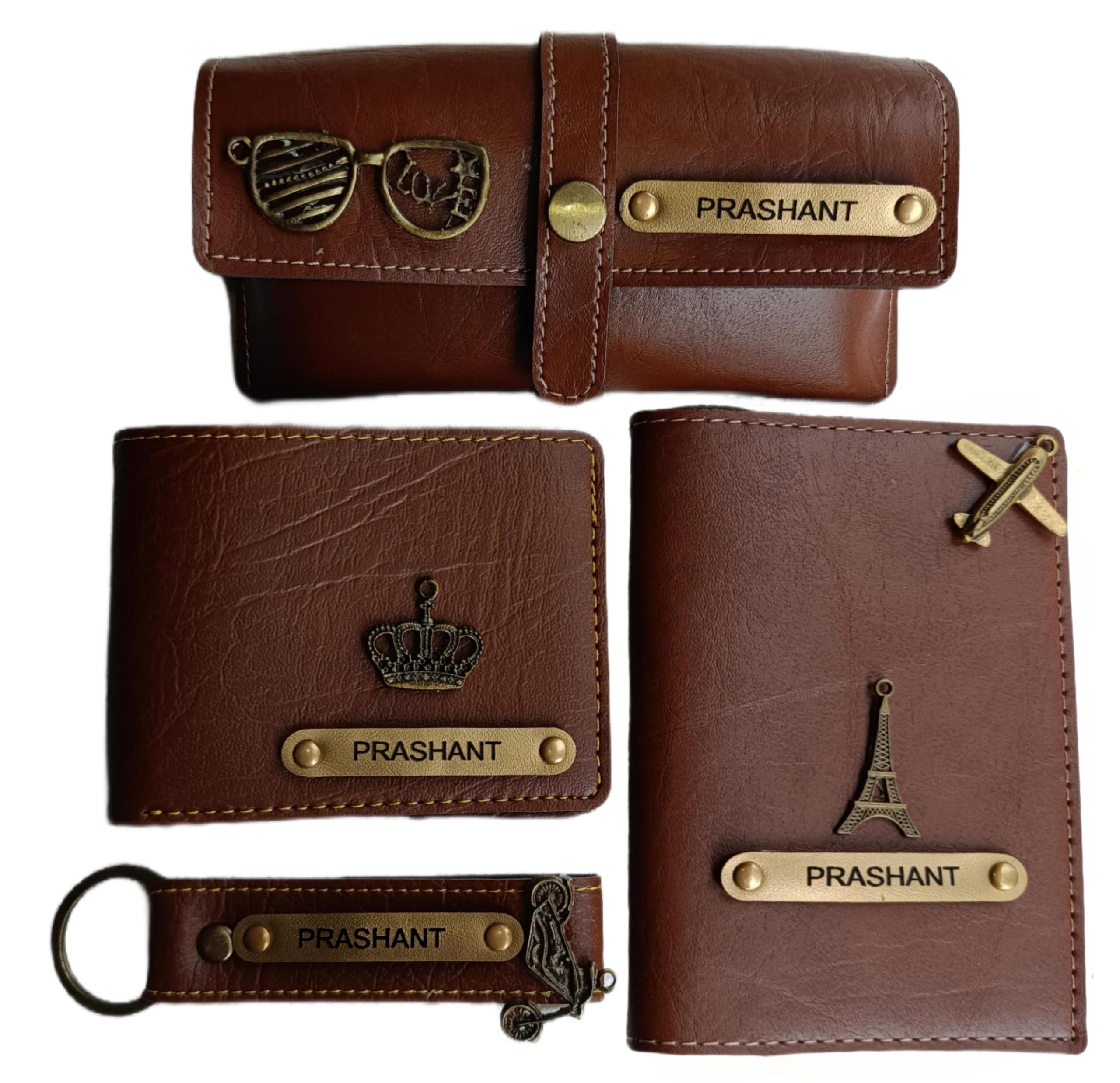 Shopforu 4 in 1 Customize Leather Men's Gift Set with Name Engrave and Charm | Personalized Valentine's Day Gift for Boyfriend and Husband | Birthday Gift for Men |Raksha bandhan (Tan)-image-34