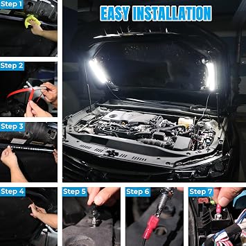 2-in-1 Under Hood LED Light Kit, Waterproof 12V Car LED Light Bar Car Underhood Work Lights with Automatic On/Off, 2pcs 36cm/14.17in 21LEDs Light Strip Kit, Universal Fits Any Vehicle