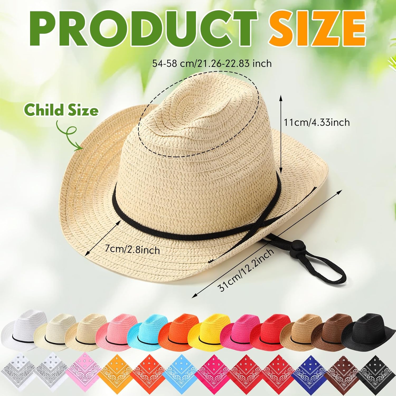 SATINIOR 12 Set Kid Cowboy Hat Set - Western Cowboy Hat with Bandanas for Summer Halloween Party Costume