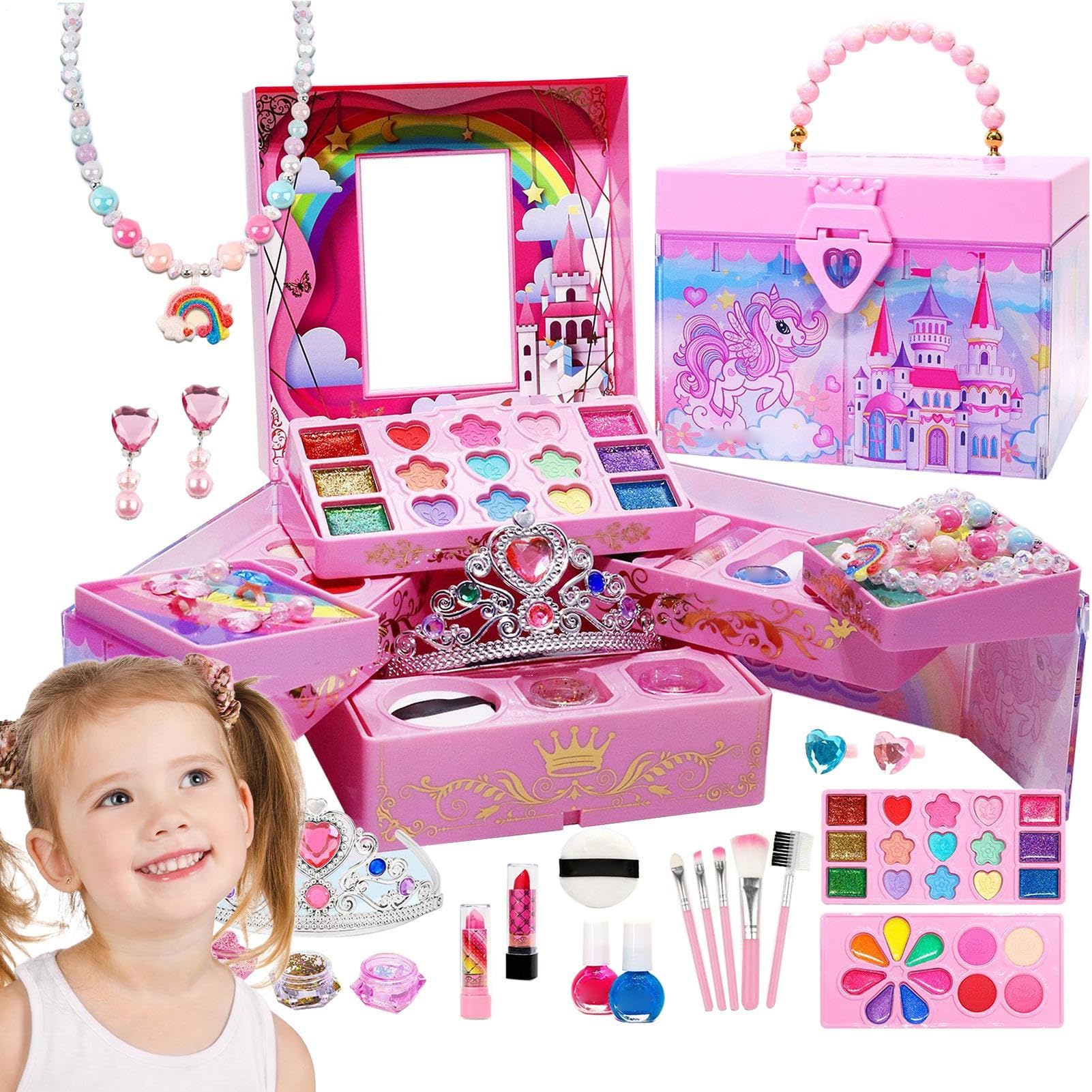 Zestaw do makijażu do udawania dla dzieci,Zestaw do makijażu do udawania | Zmywalny zestaw kosmetyków Zabawki do udawania dla dzieci Duże pudełko do prze