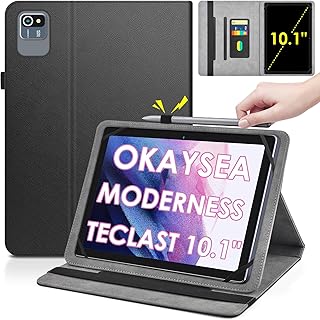 DETUOSI Universal 10 inch Tablet Case for Okaysea OKS10014 10.1, Moderness MB1001, Blackview Tab 7 10.1, Baken B10 10.1" Tablet, Folio Leather Protective Cover, 2-Angles Viewing Stand【3 Card Slots】