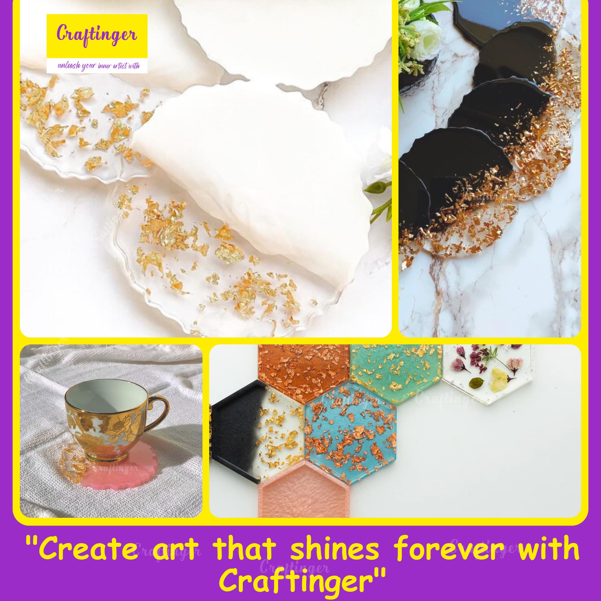 Craftinger Diy Resin Coaster Kit With 200Gm Epoxy Resin Moulds And More, Multicolor 2