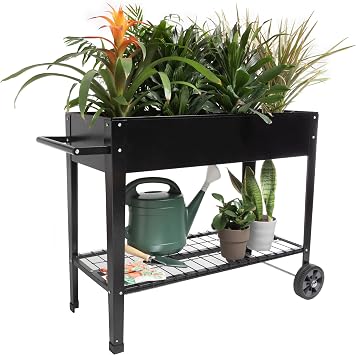 Home-Complete Raised Garden Bed - Planter Box with Storage Shelf for Growing Flowers, Vegetables, or Herb Garden - Gardening Supplies Black