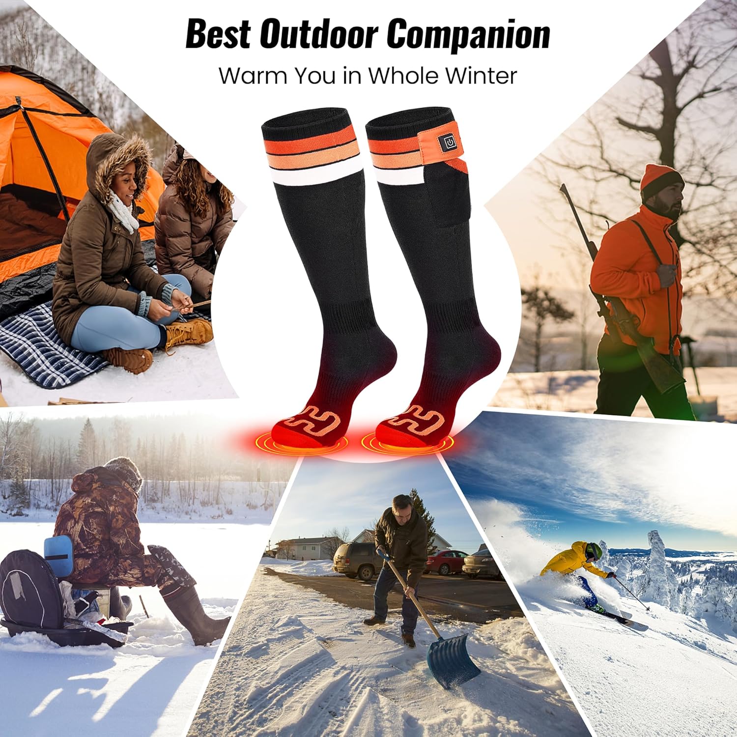 2024 Upgraded Heated Socks for Men Women with APP Remote Control & 7.4V 22.2WH,6000mAh Up to17H Rechargeable Heated Ski Sock 5 Levels Temperature for Winter Outdoor Camping Hiking Skiing OR M1