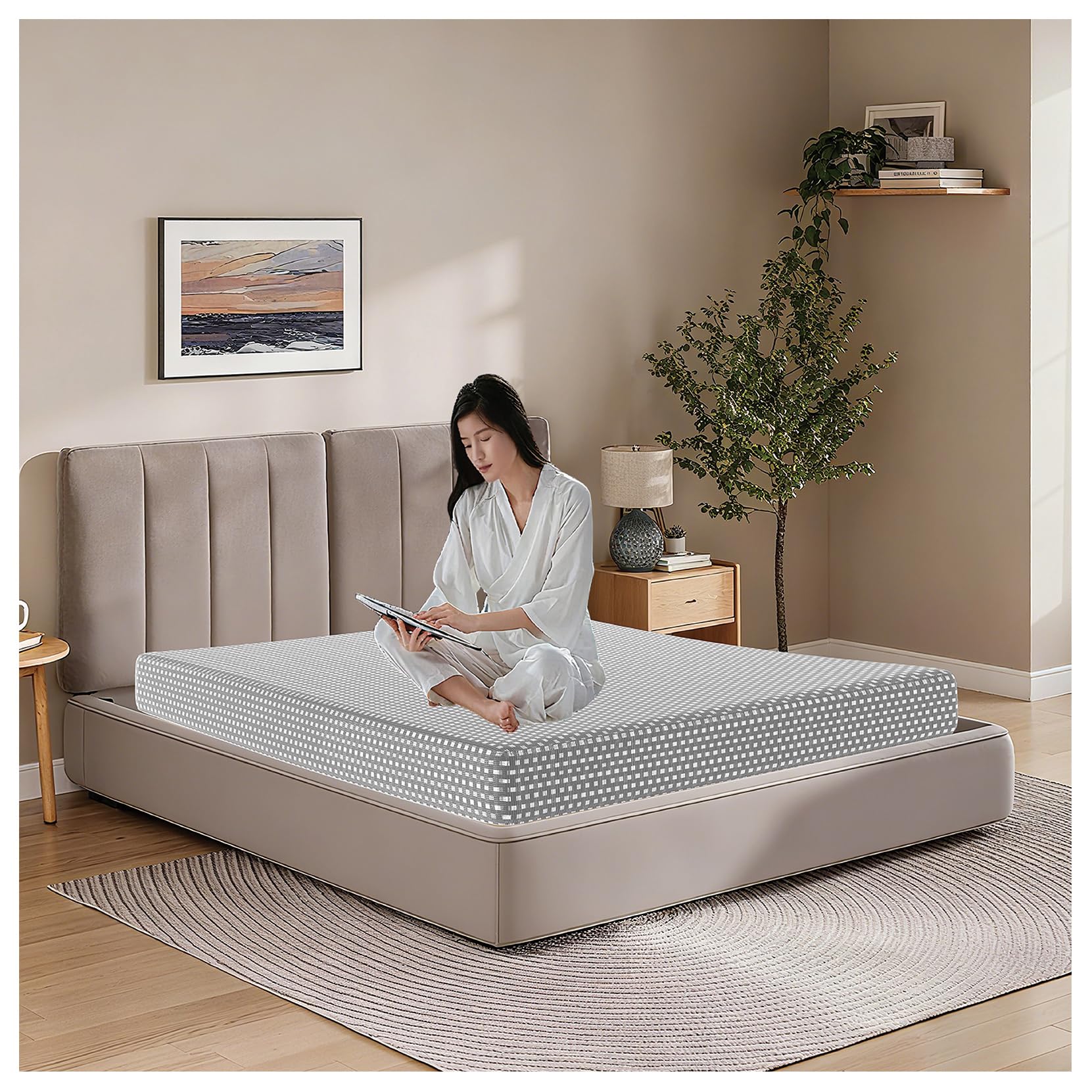 Dai Lufei Memory Foam King Size Mattress，Anti-slip, Pressure Relief with Medium Firm Support, Machine Washable Mattress Protector with Zipper Removable Cover(Grey, King Size 20cm)