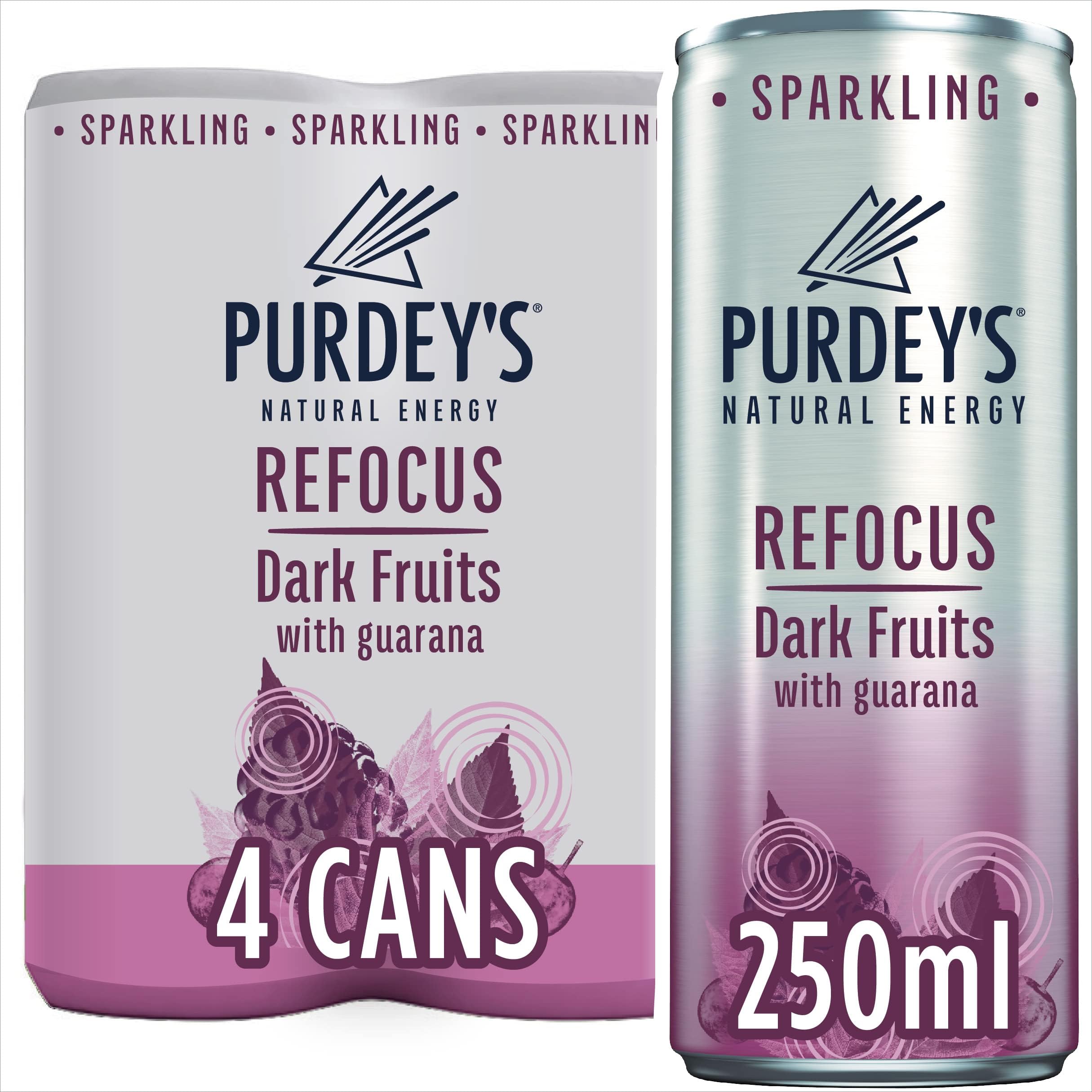 Purdey's Natural Energy Refocus Sparkling Dark Fruits with Guarana Cans 4 x 250ml