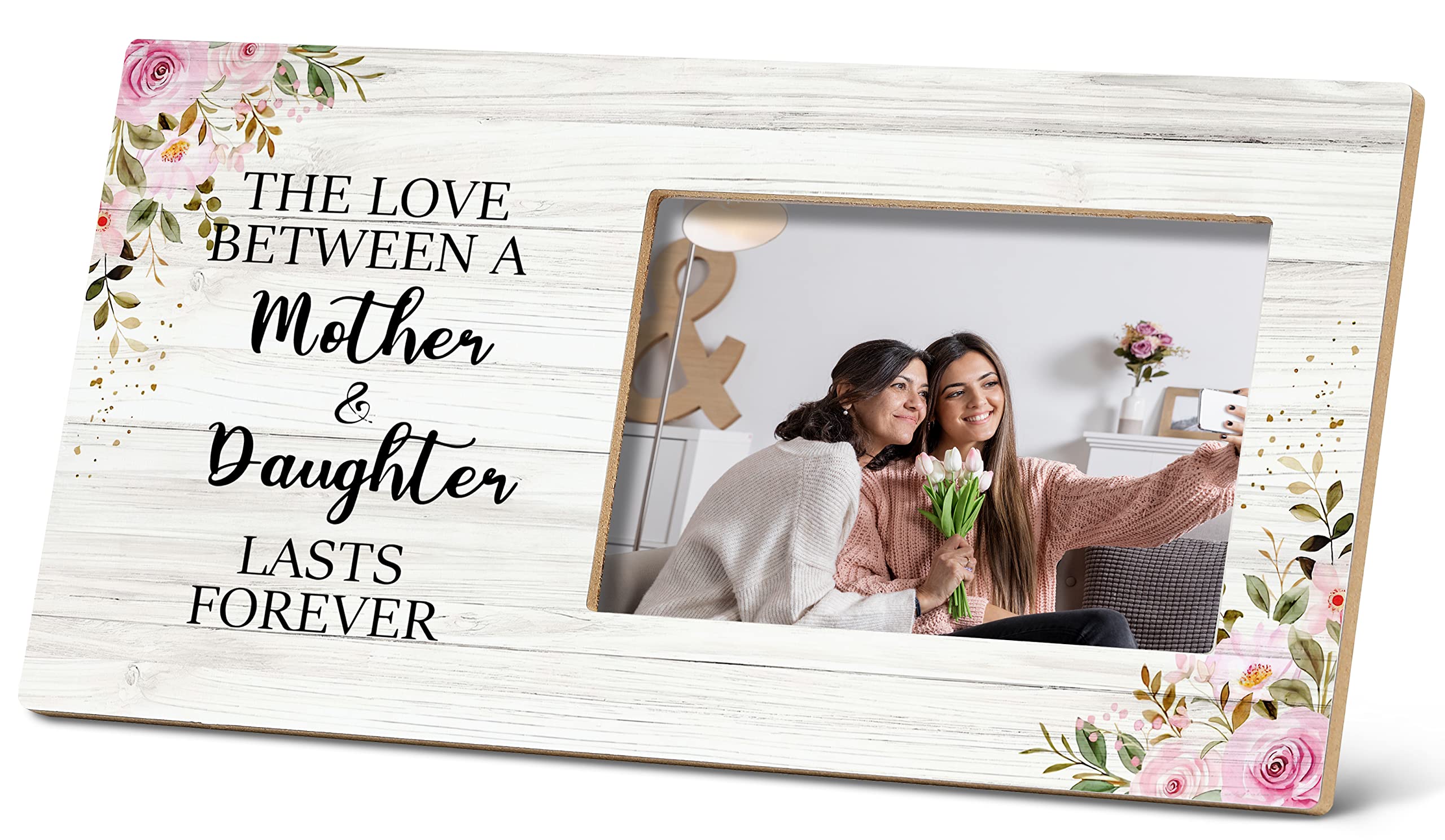 SRADMO The Love Between a Mother and Daughter Lasts Forever Picture Frame,Mother and Daughter 12×6 inch Wooden Tabletop Photo Frame for Birthday Mother's Day,Memorial Mom Gifts from Daughter