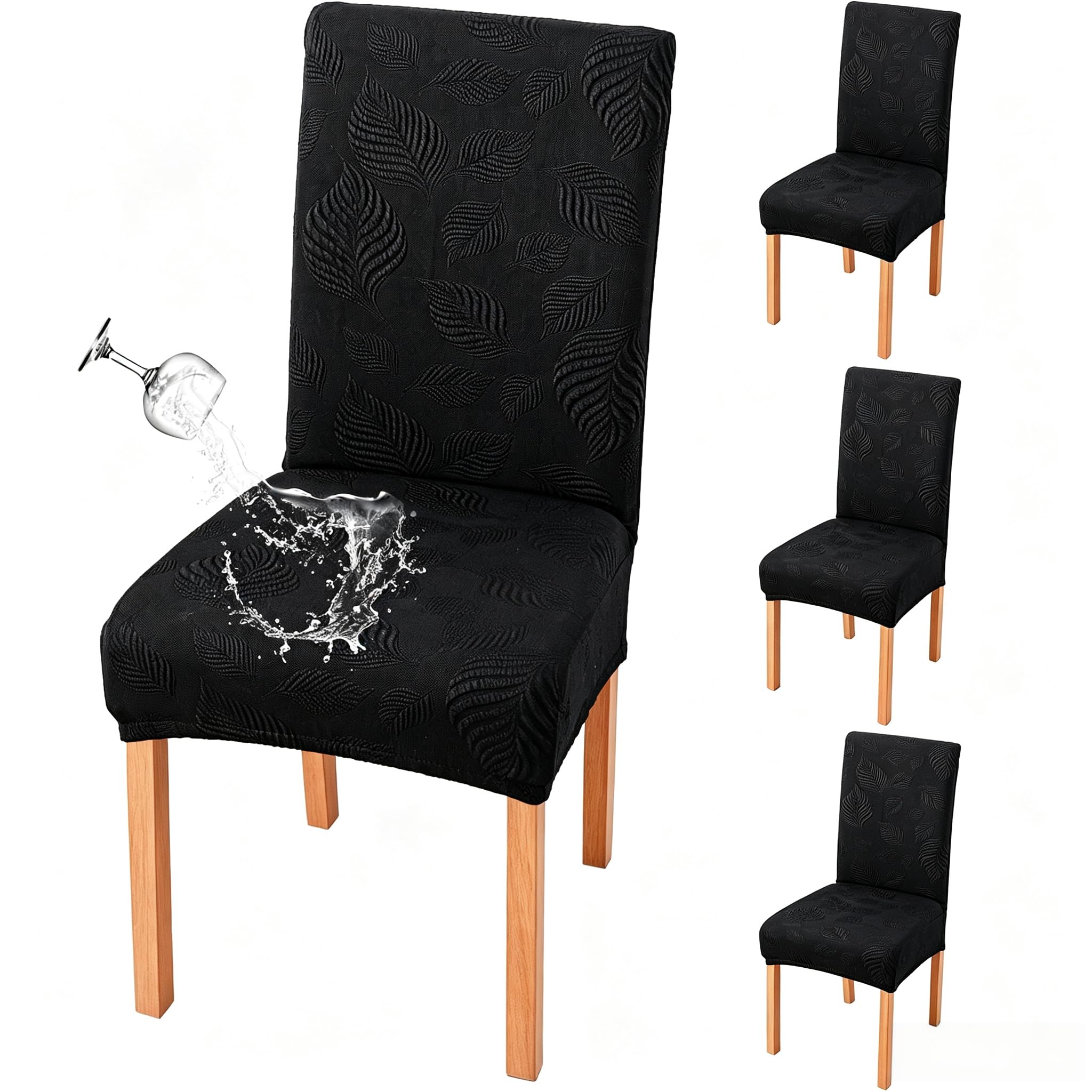 Genina Waterproof Dining Chair Cover Set of 4,Kitchen Chair Cover,Black