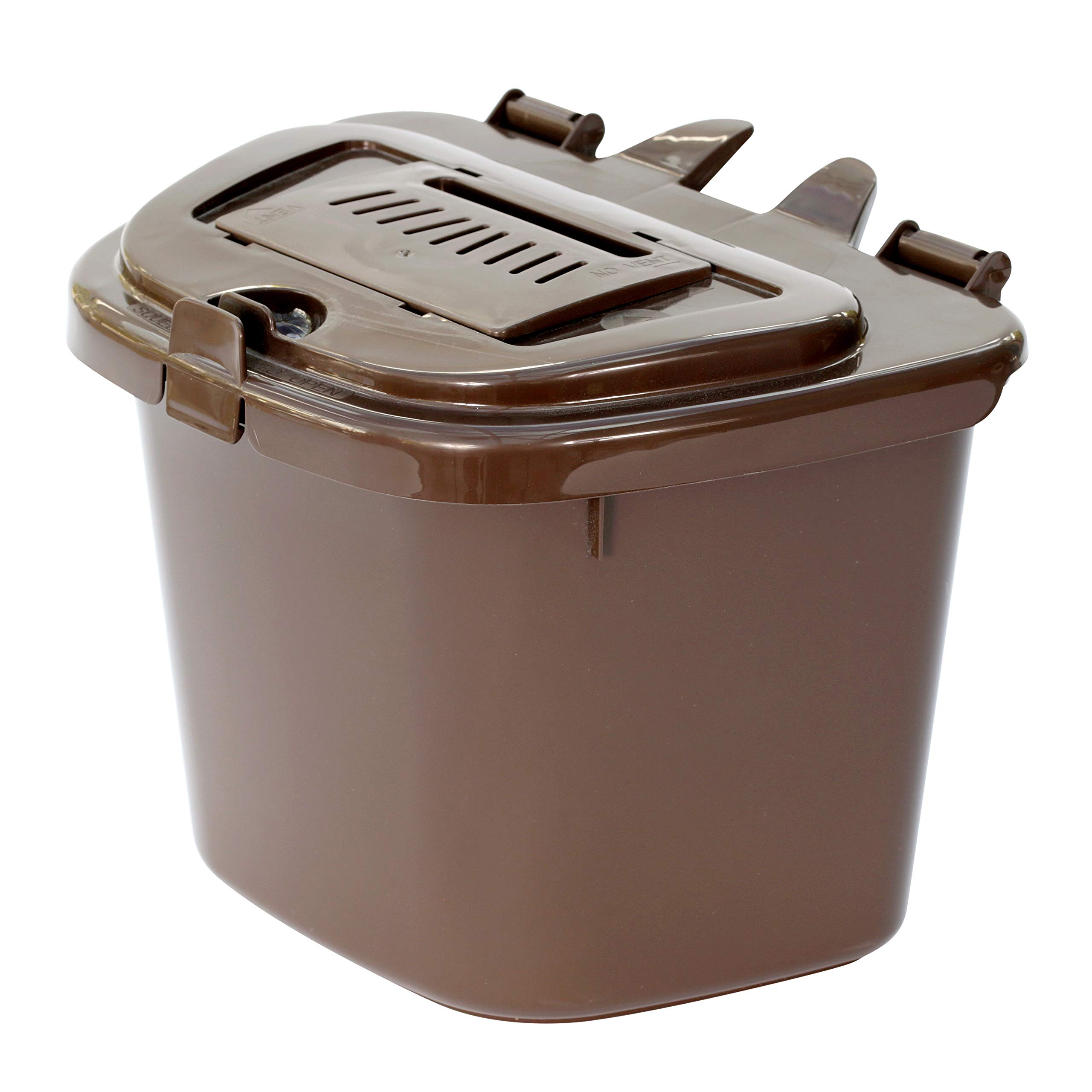Brown 5L Vented Kitchen Compost Caddy Bin & Mounting Bracket - Composting Bin for Food Waste Recycling
