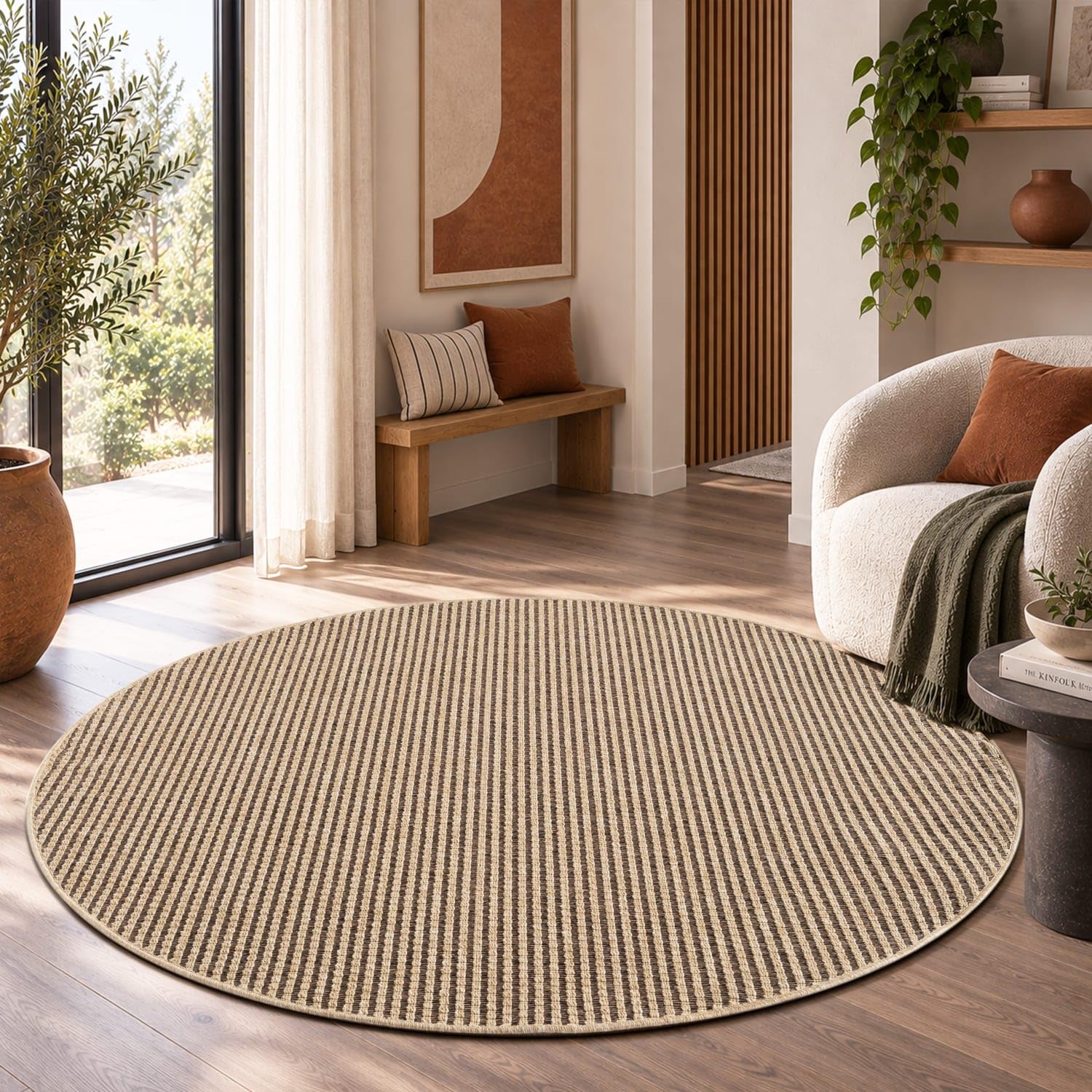 Paco Home Outdoor Teppich Wetterfest, moderner Jute-Look in natürlicher Sisal Optik, Robust, ideal für Terrasse Wohnzimmer & Küche, Beige 4, 160 cm Rund