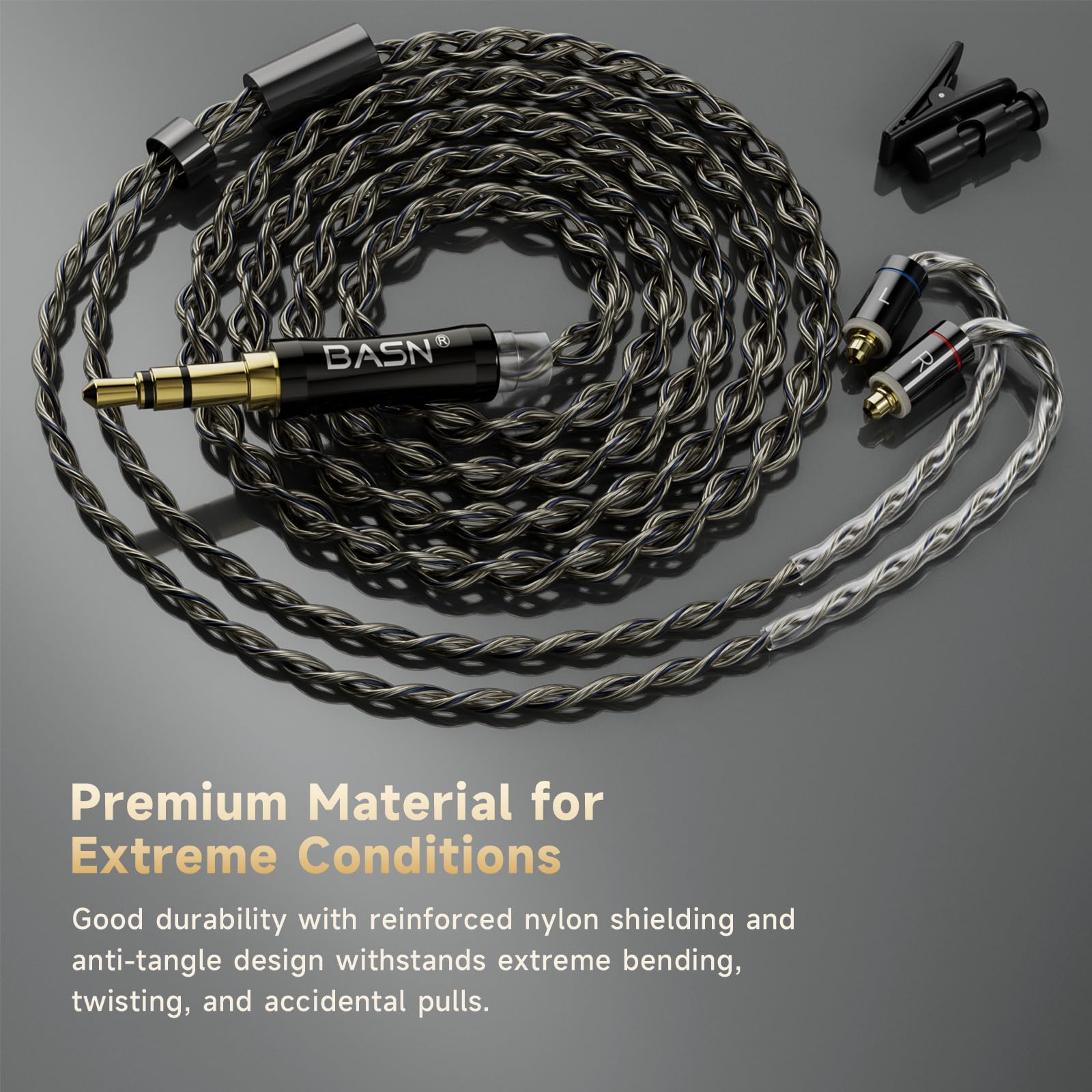 BASN MMCX - Cable para monitores intraurales, cable IEM HiFi de cobre chapado en plata con enchufe de 3,5 mm para Bmaster BmasterX Bmaster5 Asone Mtpro (UC100, negro)