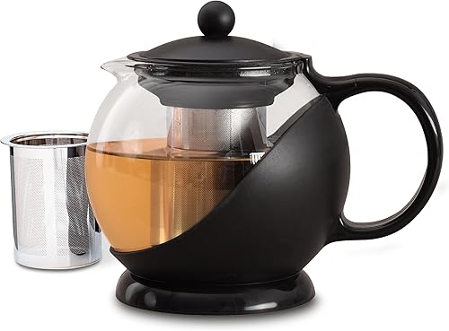 Farberware Tetera de vidrio, infusor de té de hojas sueltas, tetera de acero inoxidable 188, sin BPA, capacidad de 5 tazas