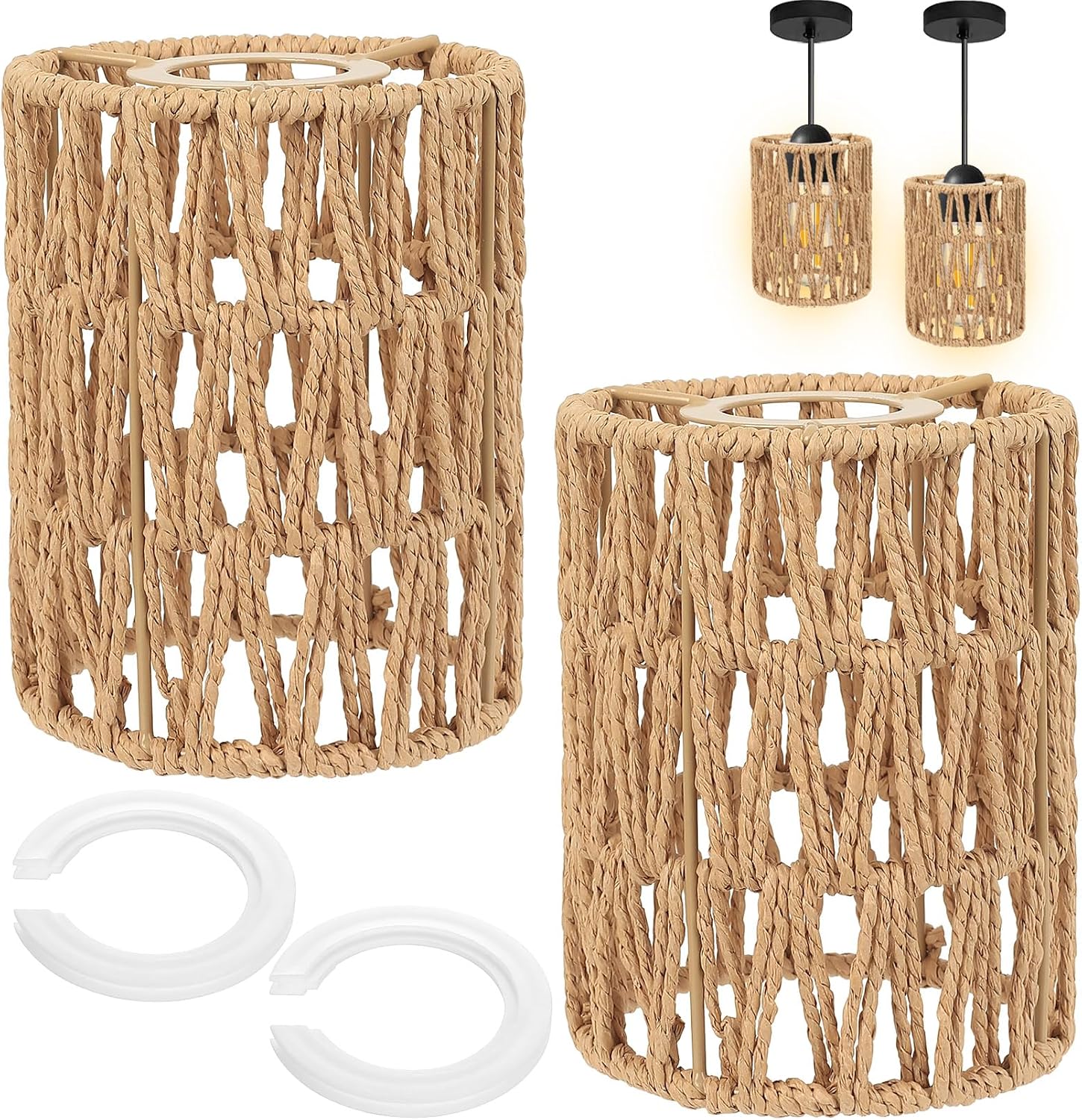 2 Pantallas de Ratán 15 cm para Lámparas E27/E14