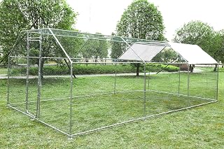 Large Metal Chicken Coop for 35 Chickens – 20x10x6.6Ft Walk-in Poultry Cage with Waterproof Anti-UV Cover, Heavy Duty Outdoor Run Enclosure