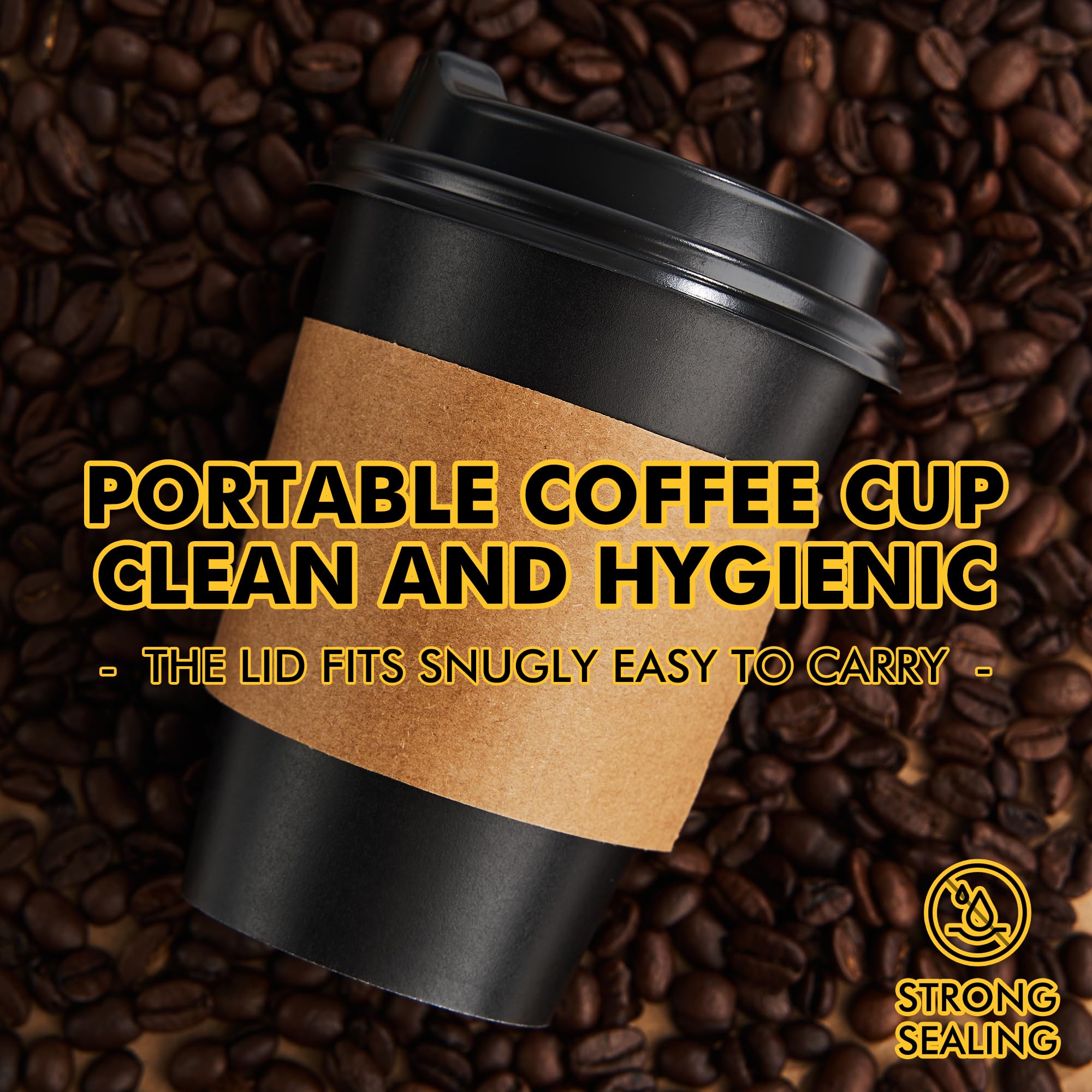 RACETOP Coffee Cups with Lids 12 oz 100 Pack, Black Cups with Sleeves — Amazon image 3