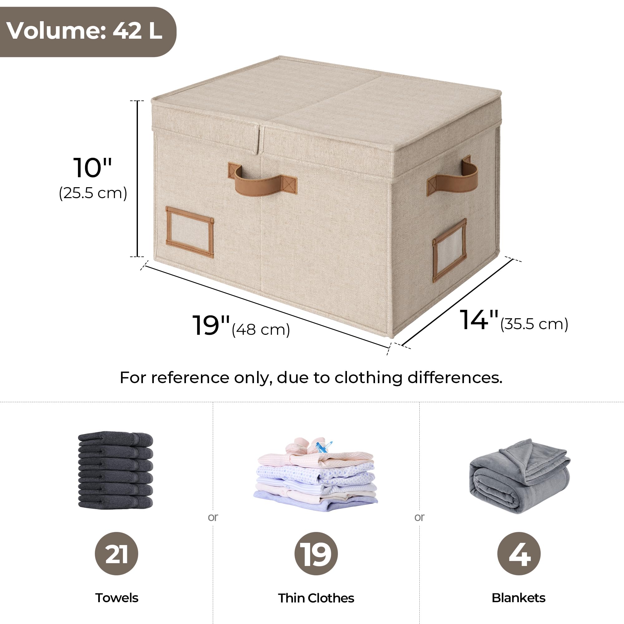 StorageWorks Ekstradługie pojemniki z podwójną klapą, 48 x 35.5 x 25.5 cm materiałowe kosze z przegrodą, pudełka na ubrania, organizery do szafy z uchwytami, kolor mieszanka brązu i beżu, zestaw 2