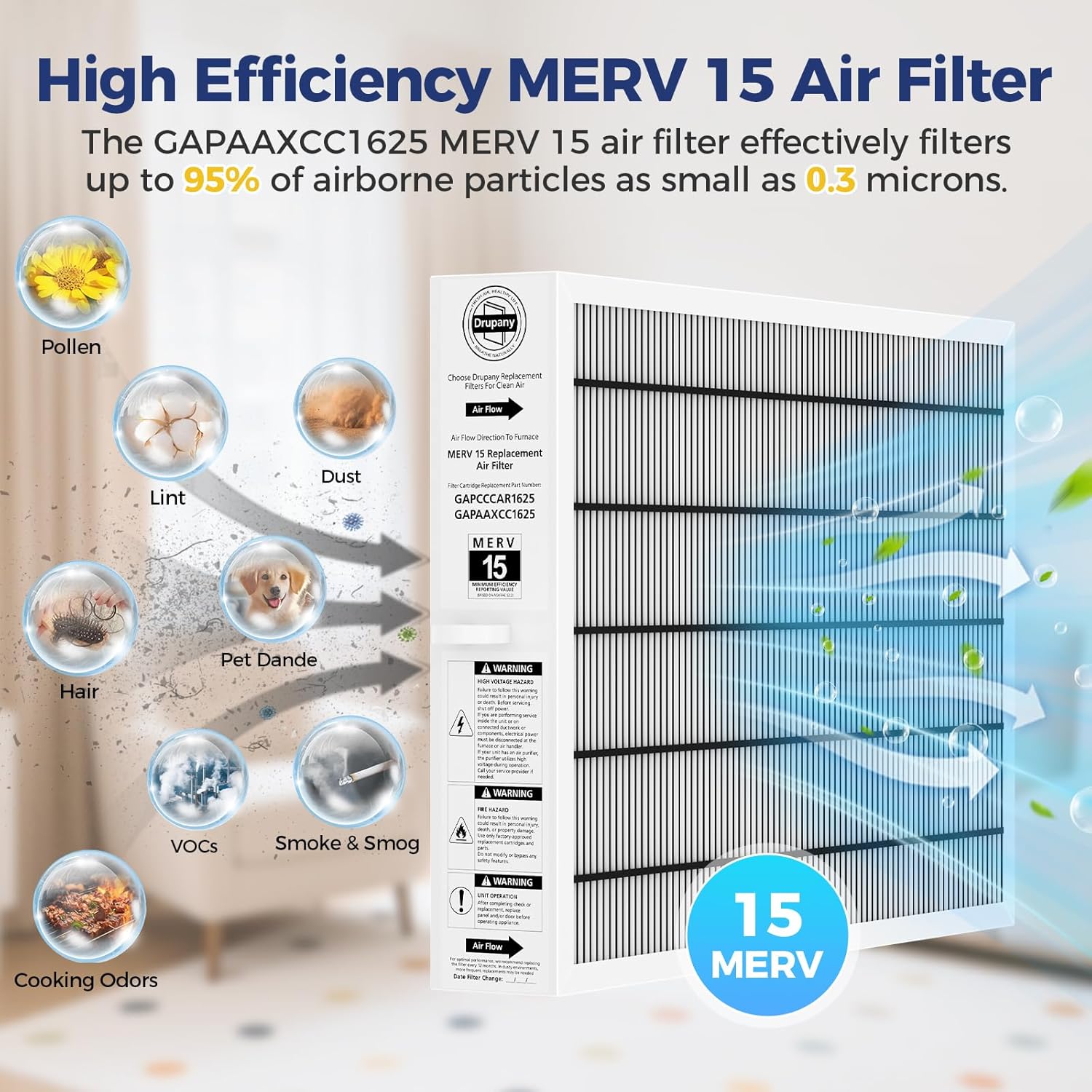 MERV 15 Replacement Air Filter, Compatible with Bryant/Carrier Infinity Air Purifier GAPAAXCC1625, GAPCCCAR1625, Actual Filter Size 17.2" x 24.5" x 3.5", 1 Pack - Image 4