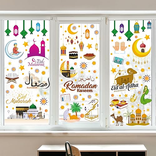 Decoraciones de Ramadán para ventana, calcomanías de Eid Mubarak para ventana, suministros de fiesta, decoración de felicidad musulmana, Ramadán,