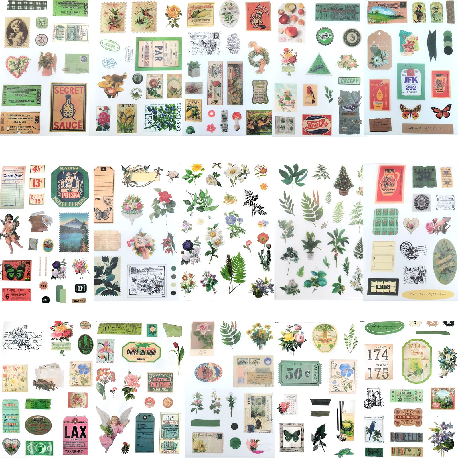 Auguro Vintage Scrapbooking Supplies Ephemera naklejka książka do dziennika z 439 naklejkami i 20 papierami do scrapbookingu, na butelki z wodą, laptopy, rękodzieło, dziennik, artykuły pa dla