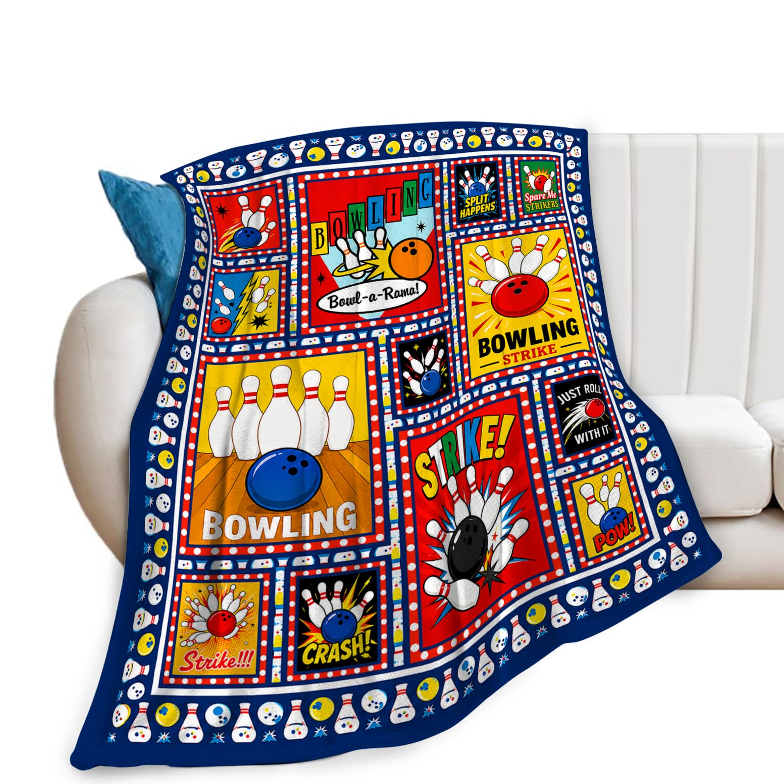 Spaexor Bowling Blanket Sports Ball Print Gifts for Women Men 50"X40"