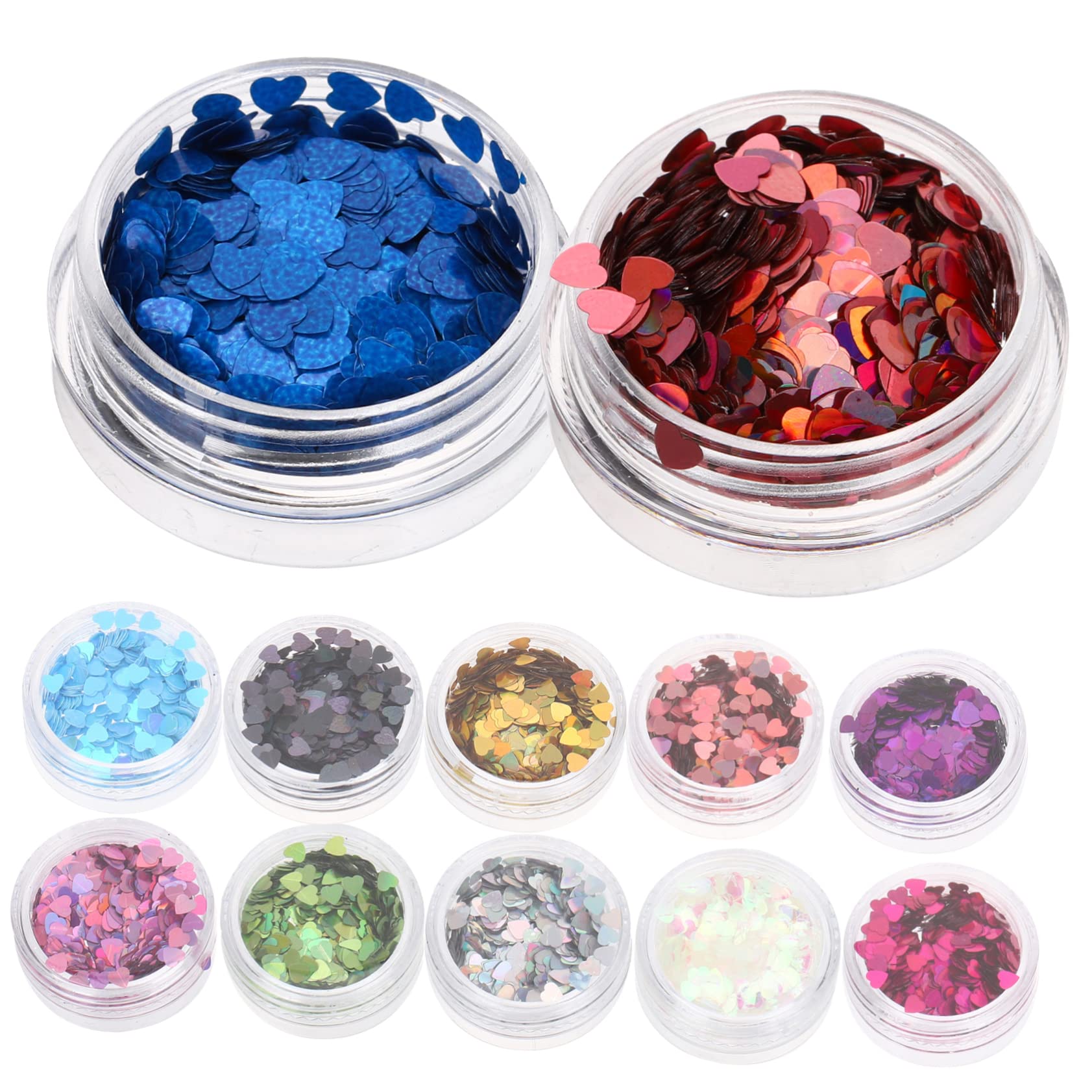 SOESFOUFU Nail Glitter 12 Packs Heart Shaped Glitter Nail Art Sequins for Professional DIY Set