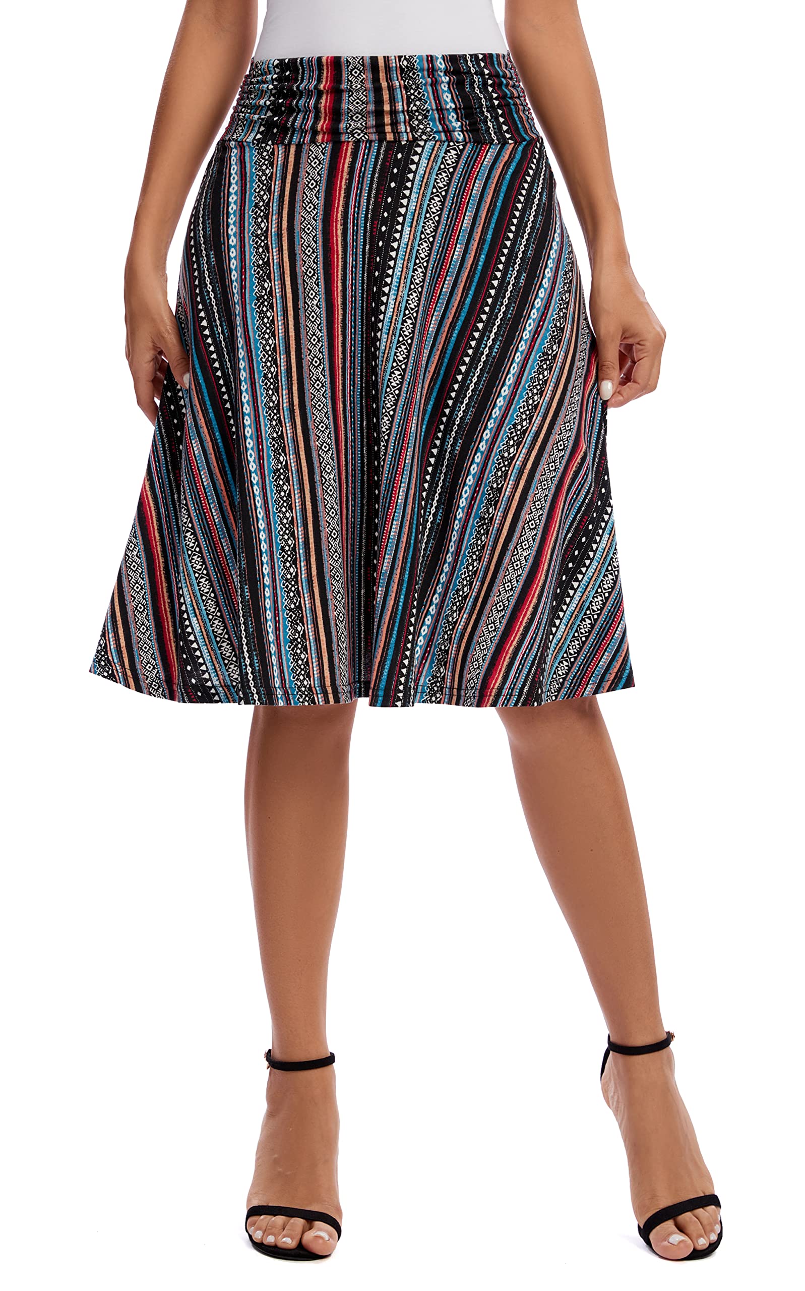 Urban CoCo Jupe évasée froncée en jersey taille haute, longueur genou pour femme, Taille L