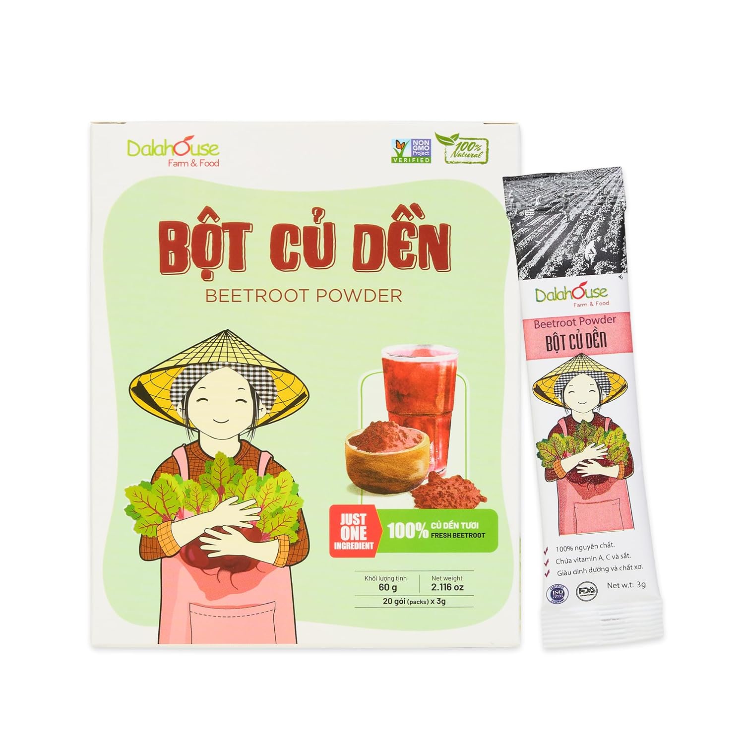 DalaHouse 100% Freeze-Dried Beetroot Powder, Natural Nitric Oxide Support, Clean Energy Boost for Smoothies & Pre-Workout Drinks (20 Sachets x 2.1 oz) - Pack of 2
