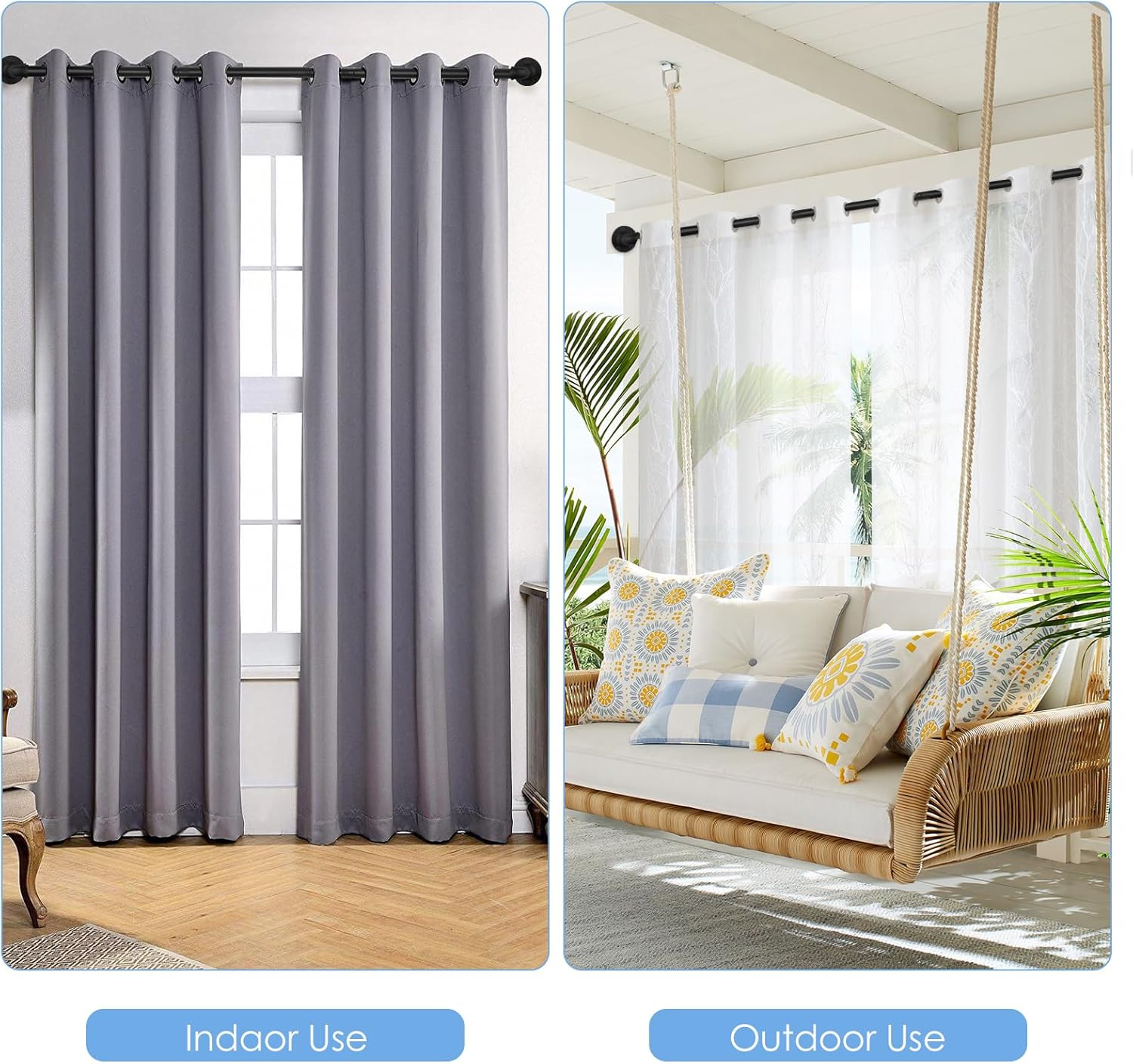 ZKL Black Industrial Curtain Rod, 1 Inch Diameter, 120-240 Inch, Adjustable, Wall/Ceiling Mounted, 30 Lbs Weight Capacity
