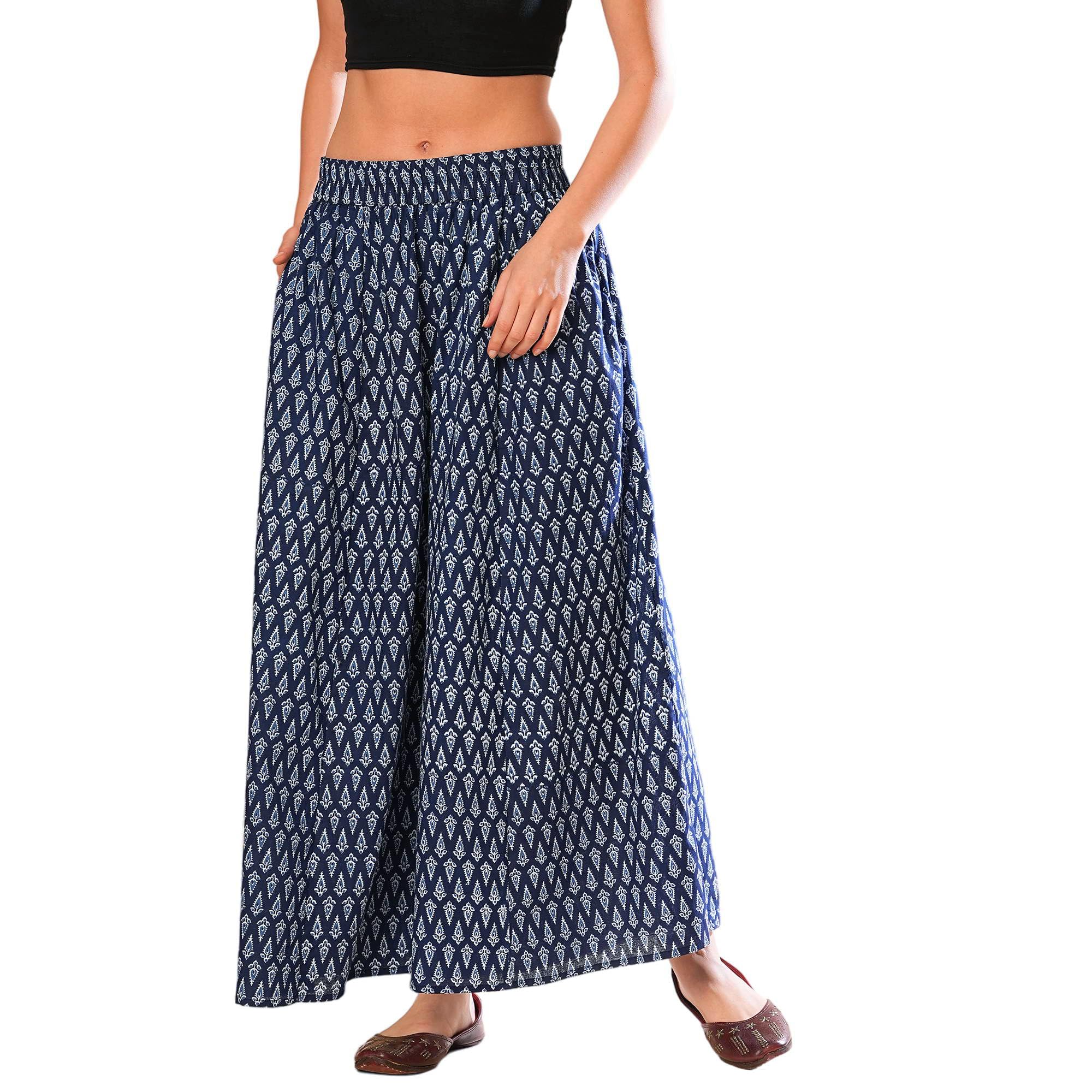 globus Women's Flared Mid Rise Allover Ethnic Printed Elasticated Waistband Flapanelled Palazzos-picture-16