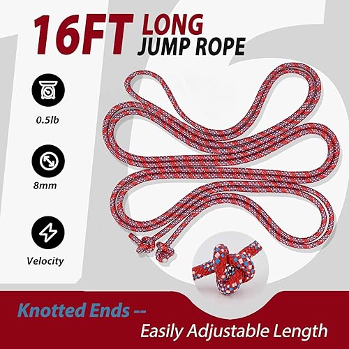 Miniatura 2 de Cuerda de saltar doble holandesa para niños y adultos, juegos familiares, cuerda de saltar ajustable para niños y niñas de 16 pies para saltar al