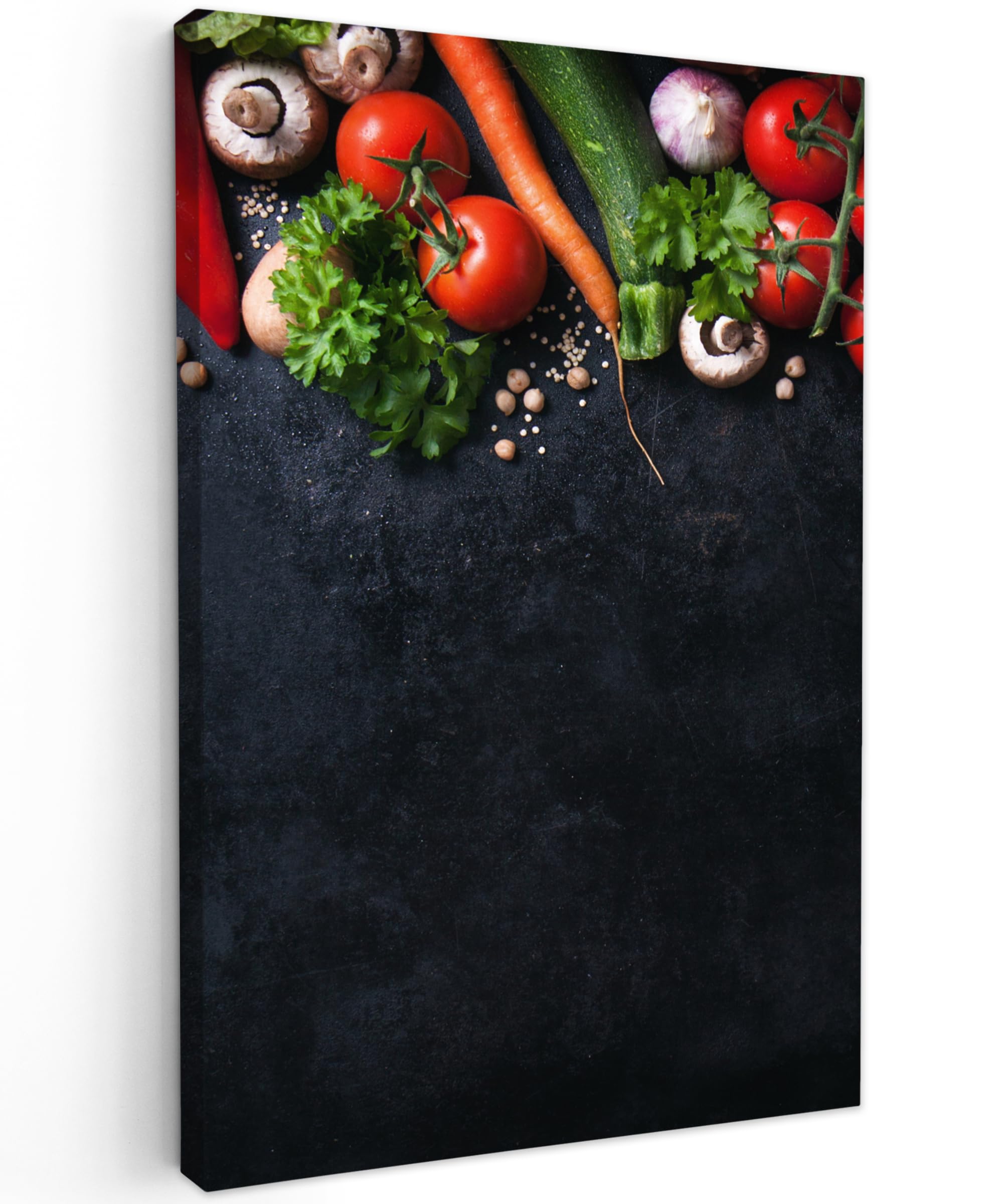 MuchoWow© Canvas Wall Art 16"x24" / 40x60 cm Home Decor Paintings for Living Room Decorations Gifts Hallway Vegetables - Herbs - Spices - Black - Rustic - Kitchen — image 1